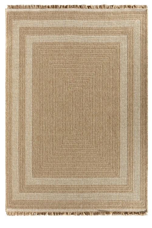 Bej Krem Dikdörtgen Desenli Modern Halı
