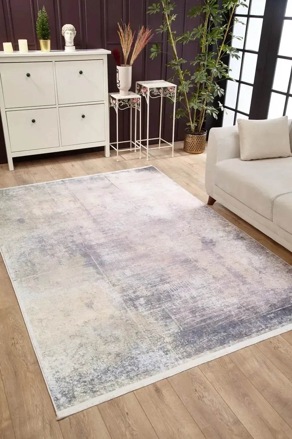 Bej Lila Gri Tonlarda Modern Yıkanabilir Halı