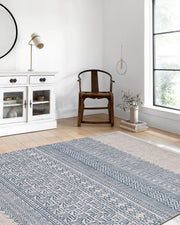 Bej Mavi Etnik Desenli Geometrik Anadolu Kilim Halı