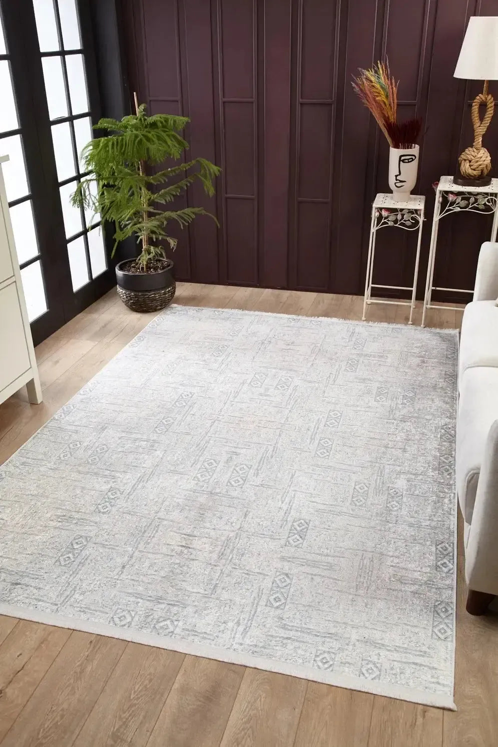 Bej Mavi Minimal Desenli Modern Halı