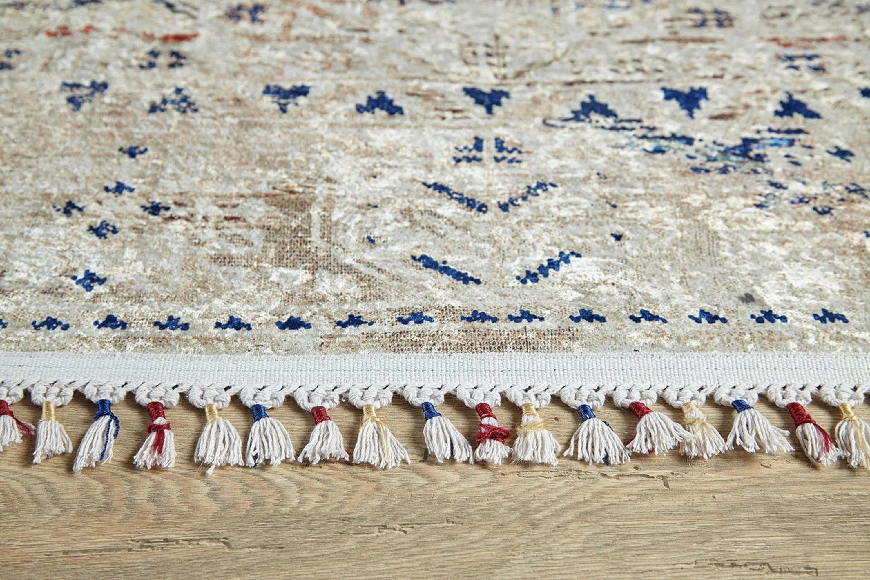 Bej Mavi Turuncu Modern Vintage Halı