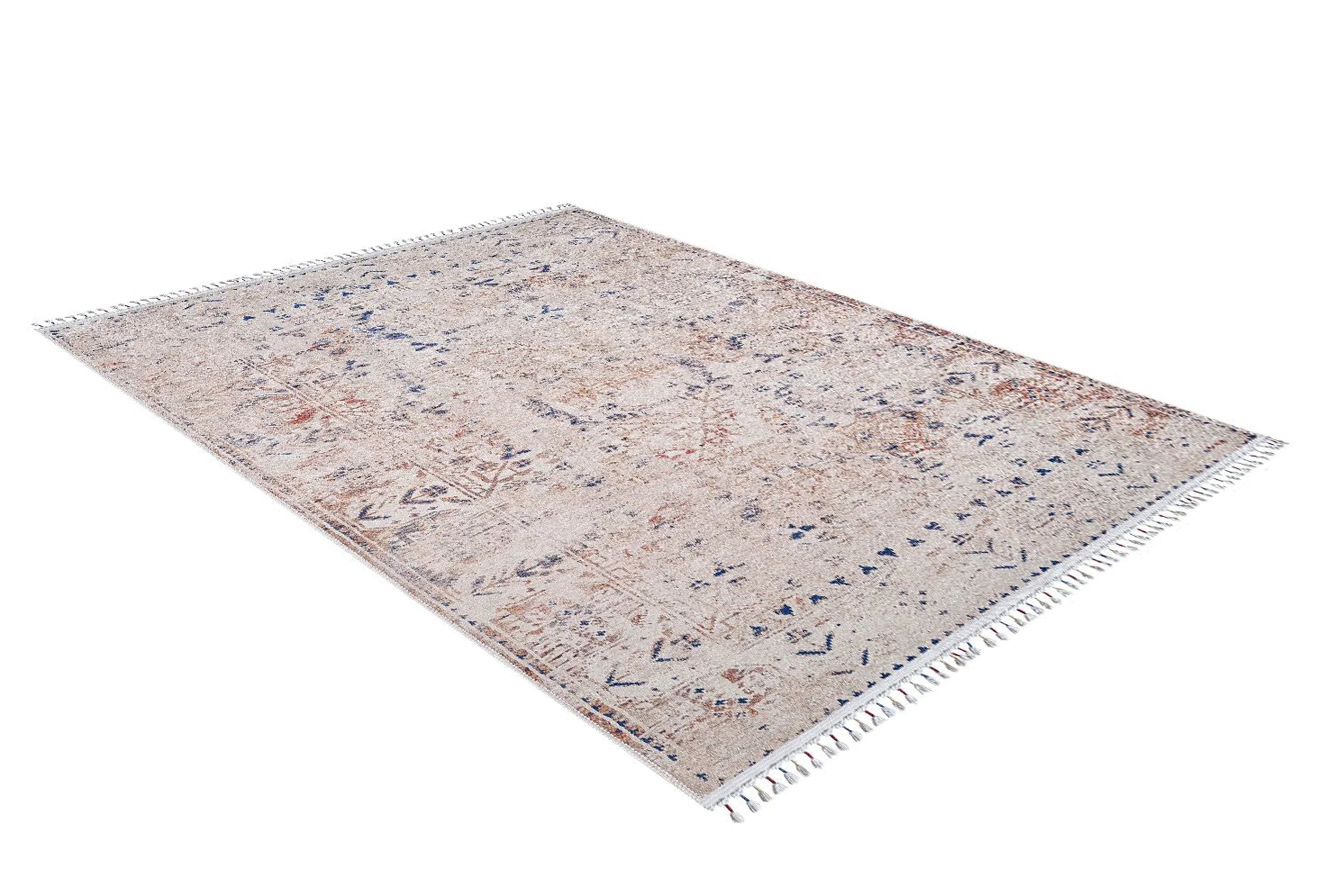 Bej Mavi Turuncu Modern Vintage Halı