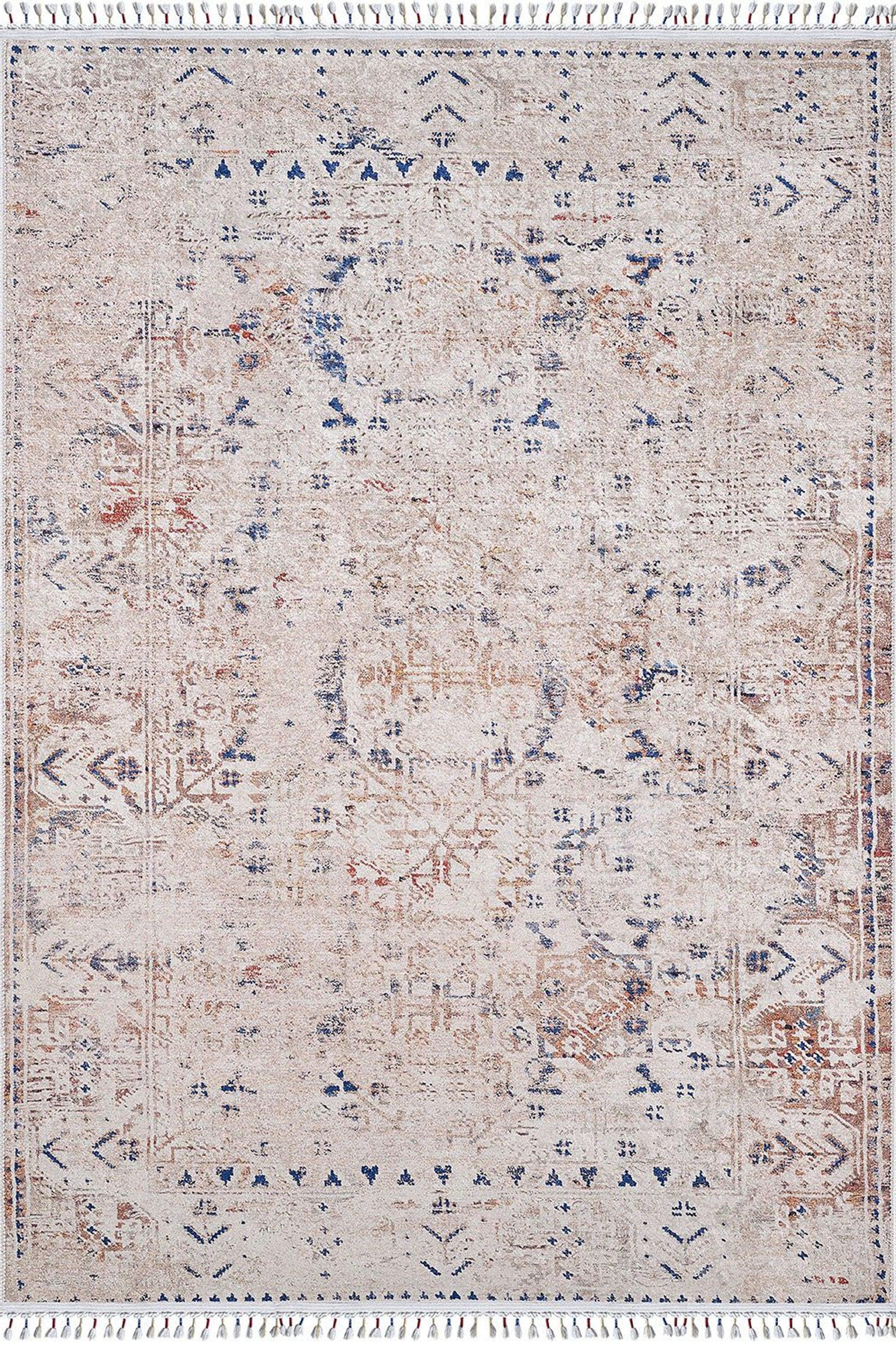 Bej Mavi Turuncu Modern Vintage Halı