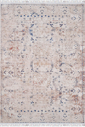 Bej Mavi Turuncu Modern Vintage Halı
