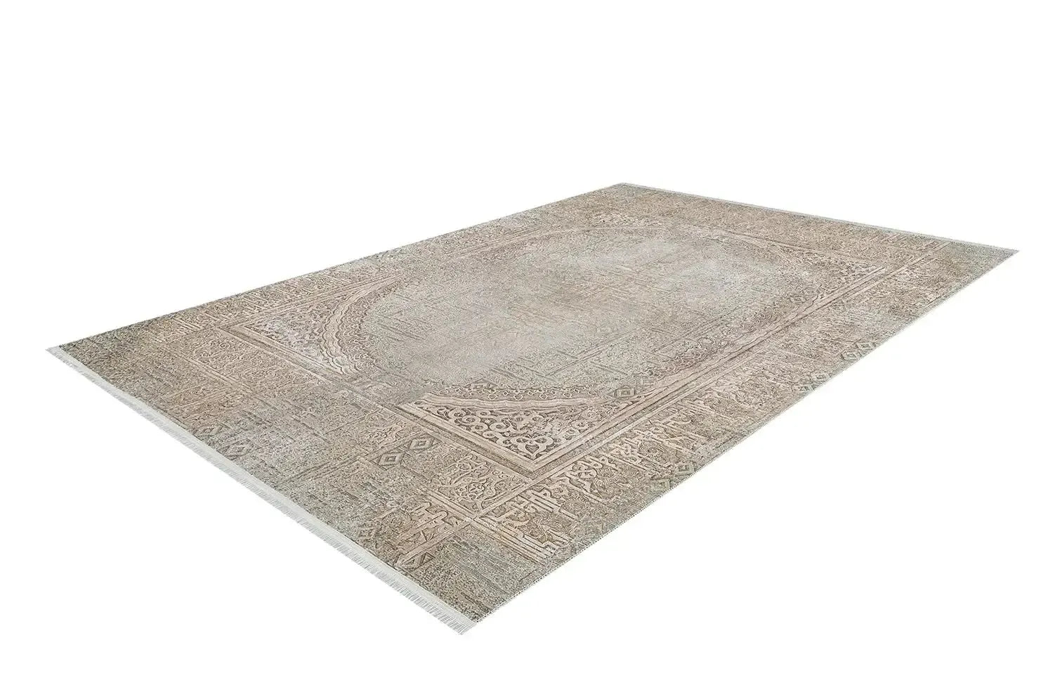 Bej Oval Motifli Modern Halı