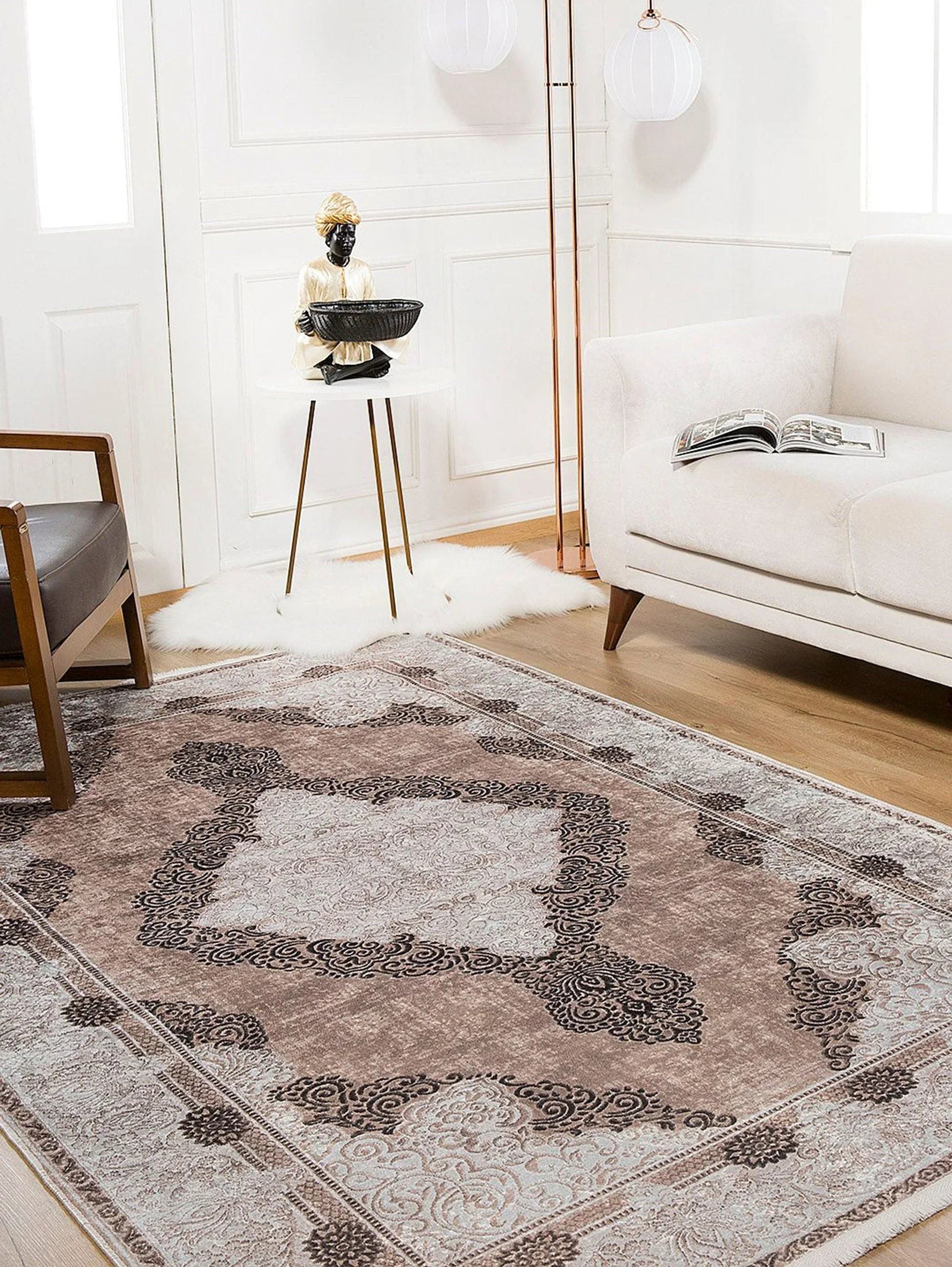 Bej Pembe Eskitme Kahverengi Kilim Halı