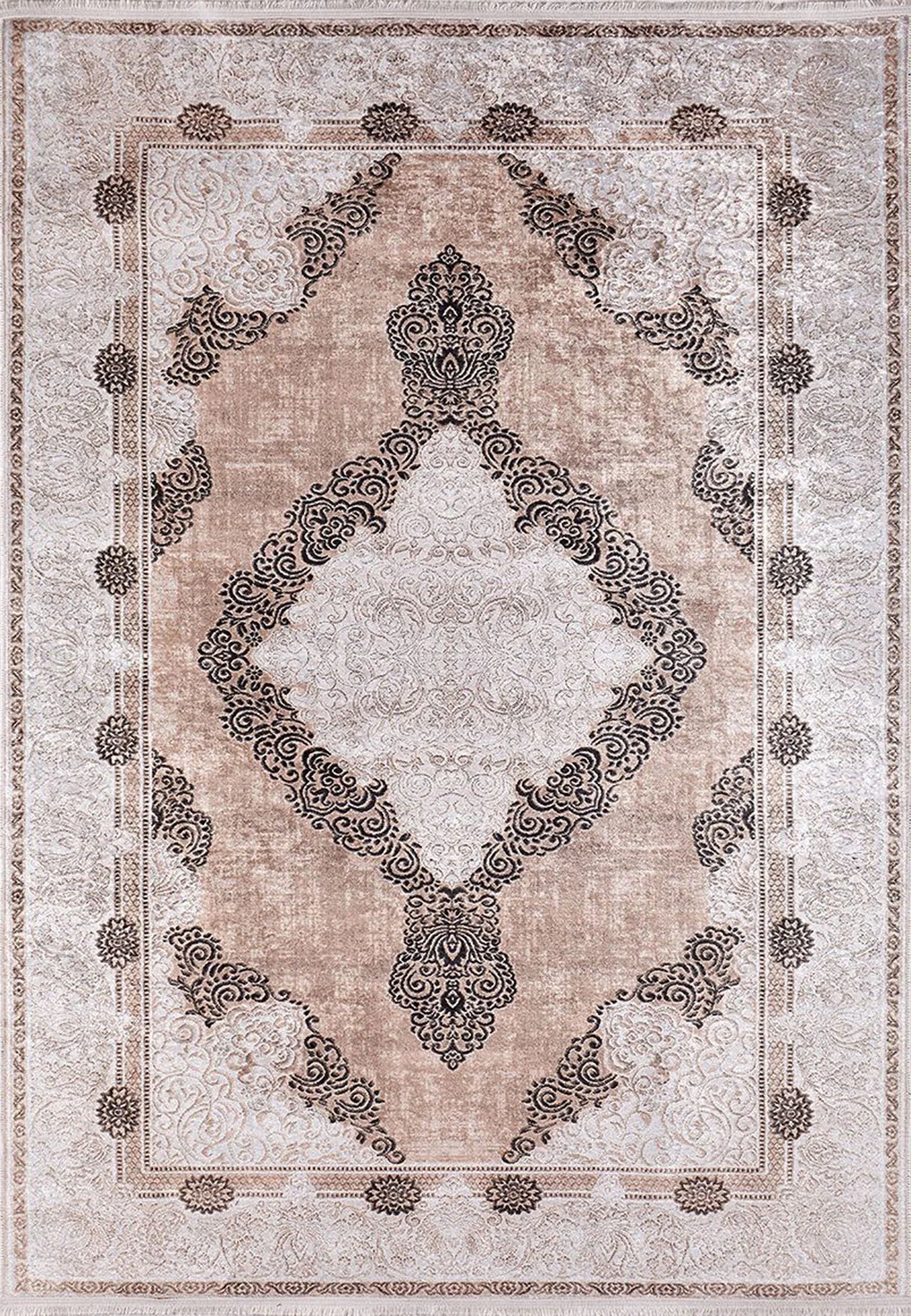 Bej Pembe Eskitme Kahverengi Kilim Halı