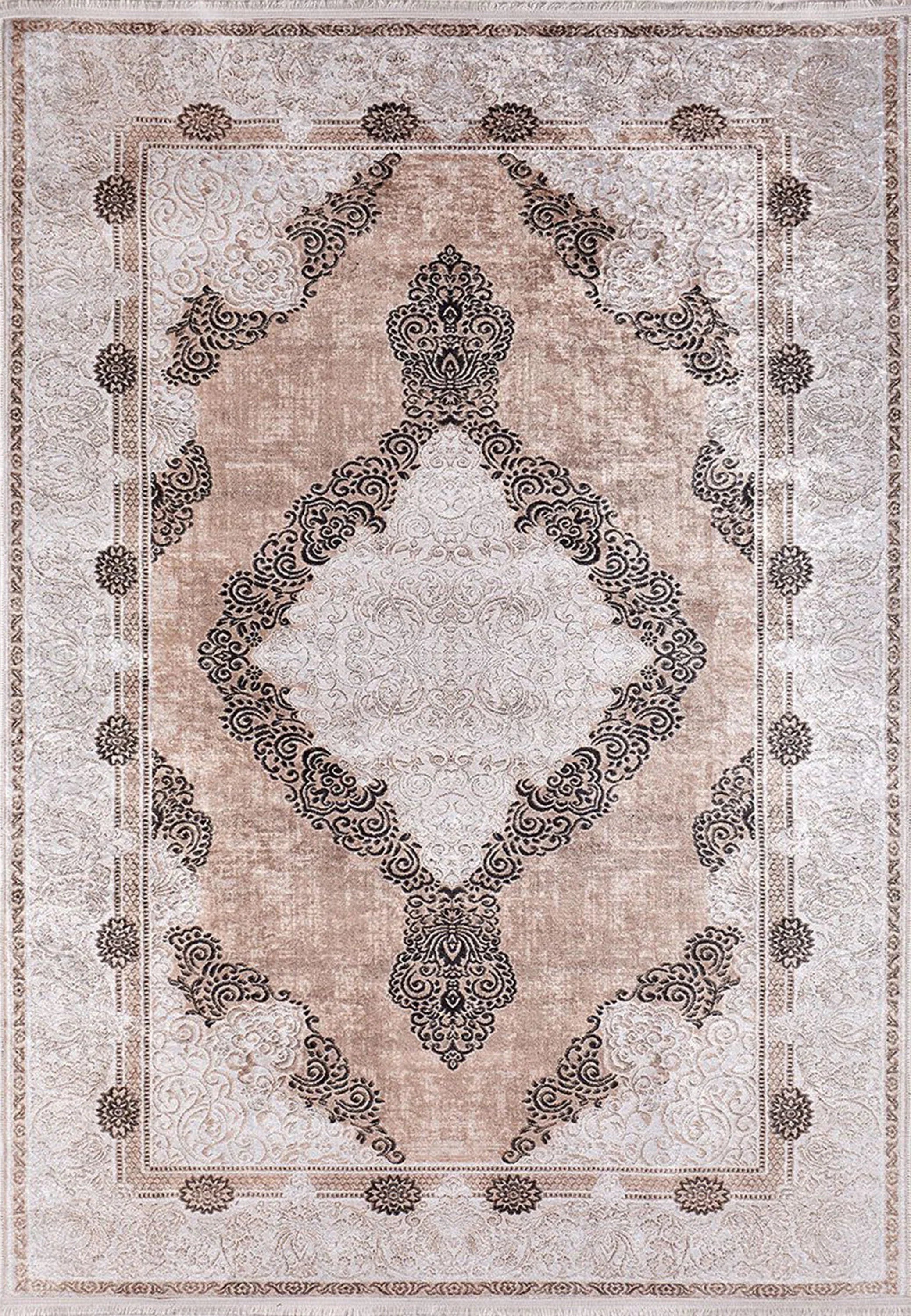 Bej Pembe Eskitme Kahverengi Kilim Halı