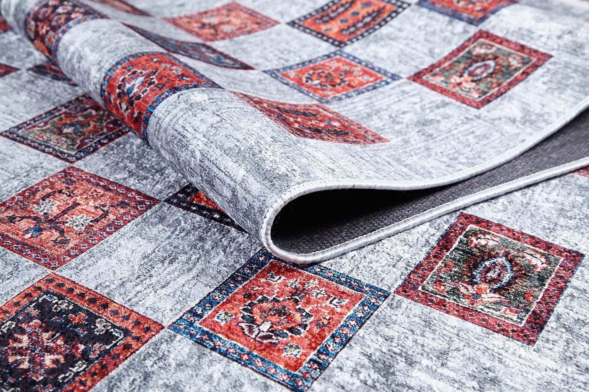 Bej Pembe Gri Geometrik Desenli Halı