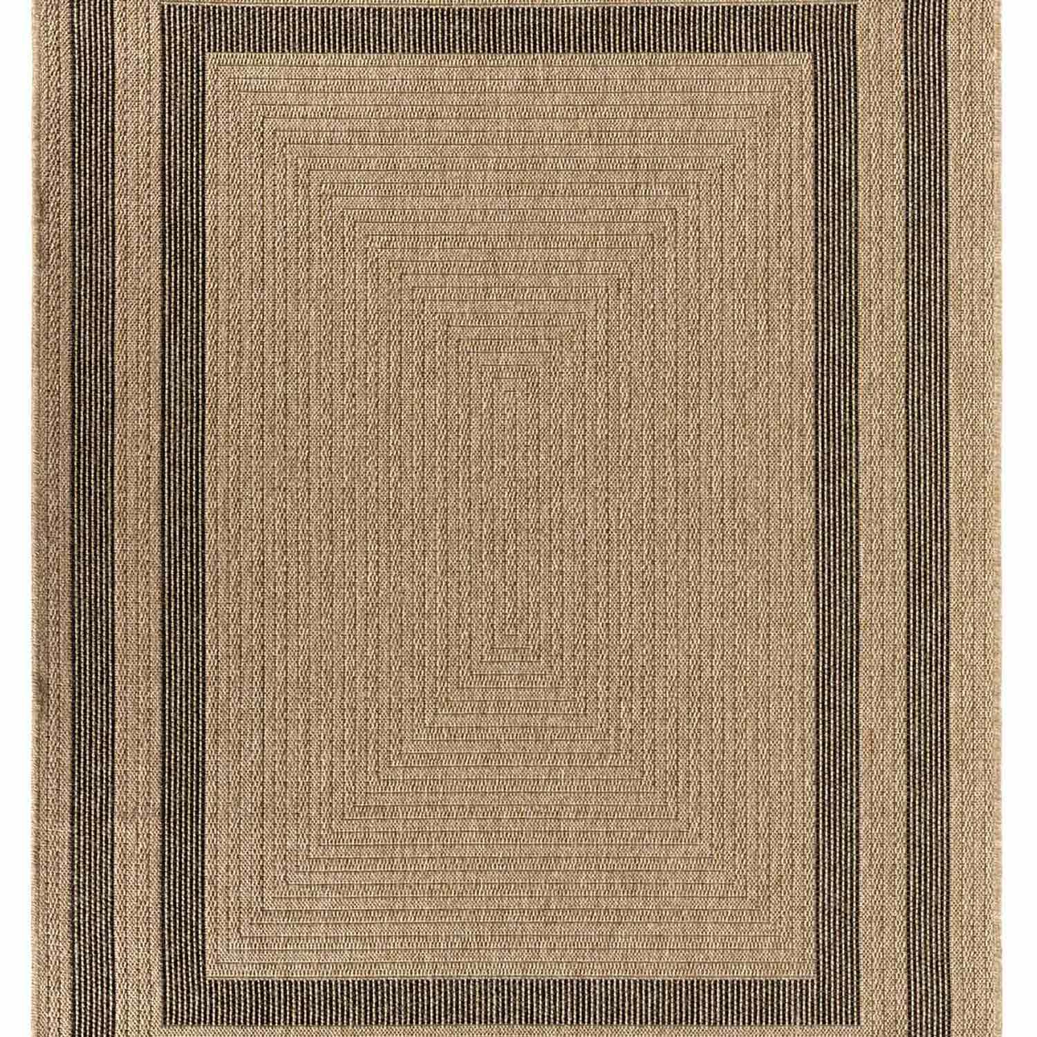Bej Siyah Dikdörtgen Desenli Modern Halı