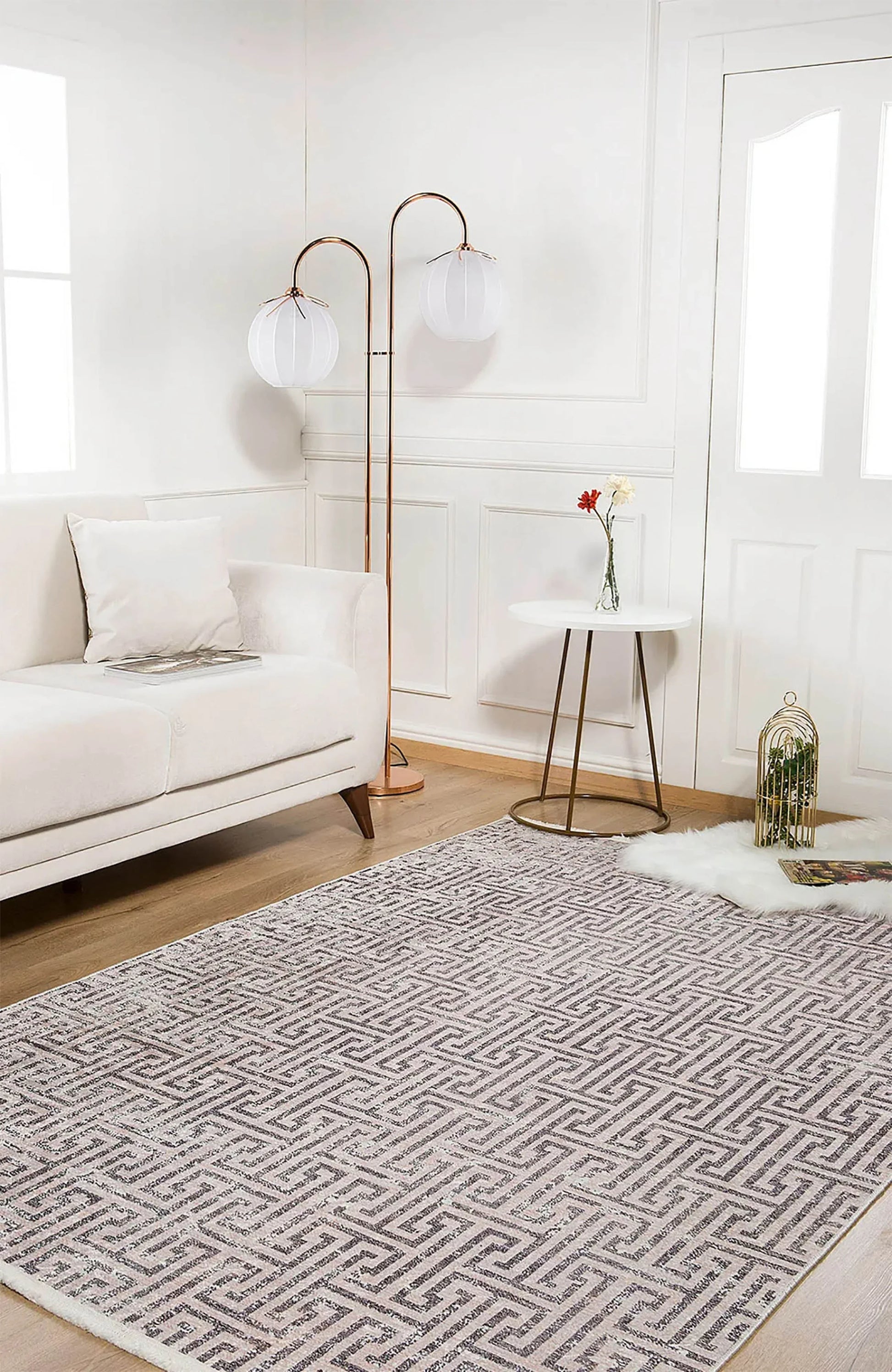 Bej Siyah Geometrik Modern Halı