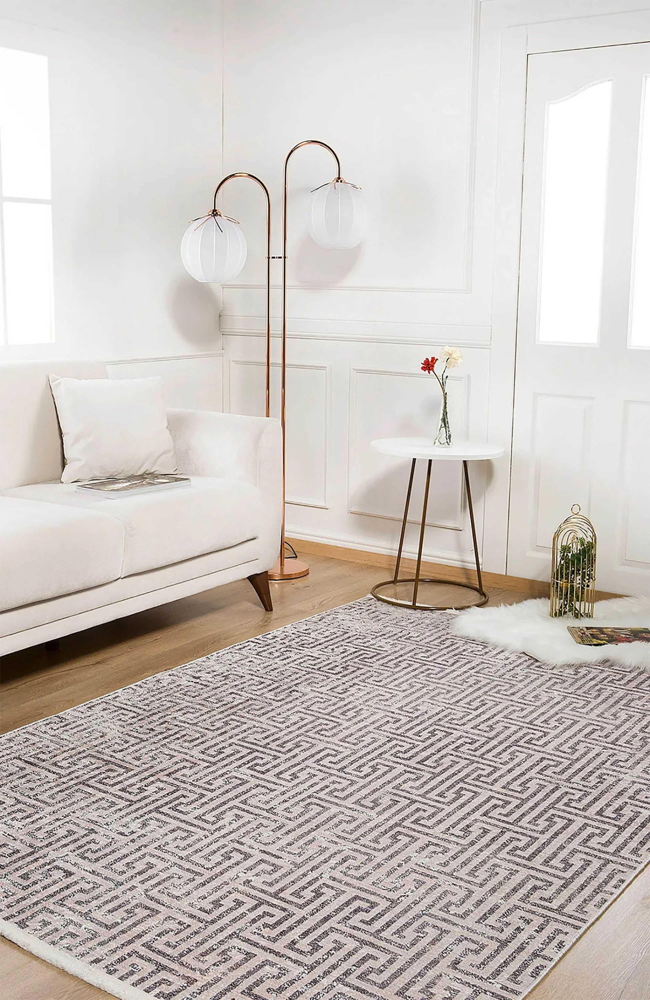 Bej Siyah Geometrik Modern Halı