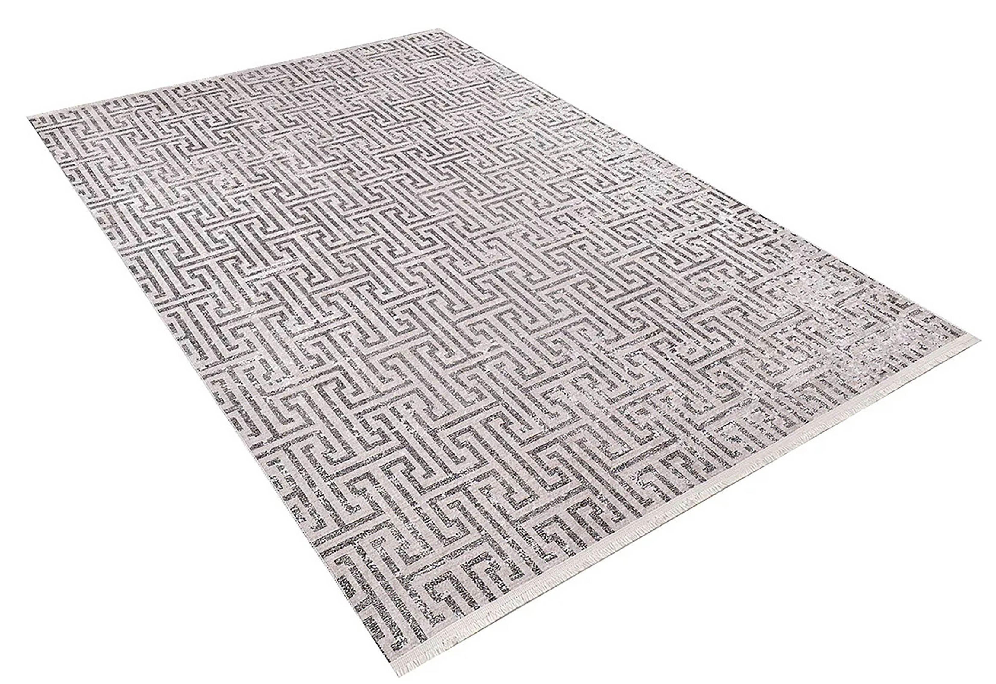 Bej Siyah Geometrik Modern Halı