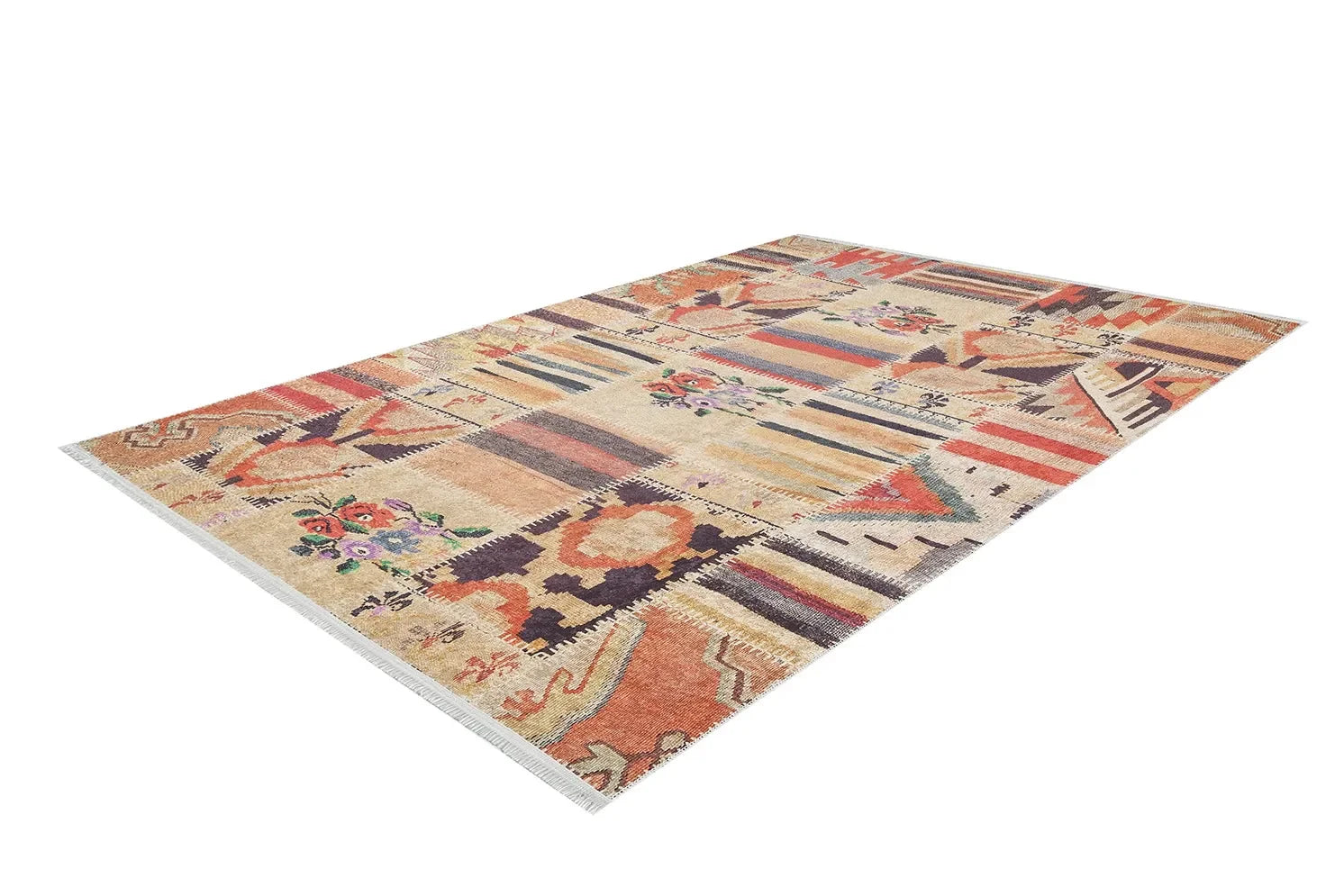 Bej Toprak Tonları Patchwork Görünümlü Halı