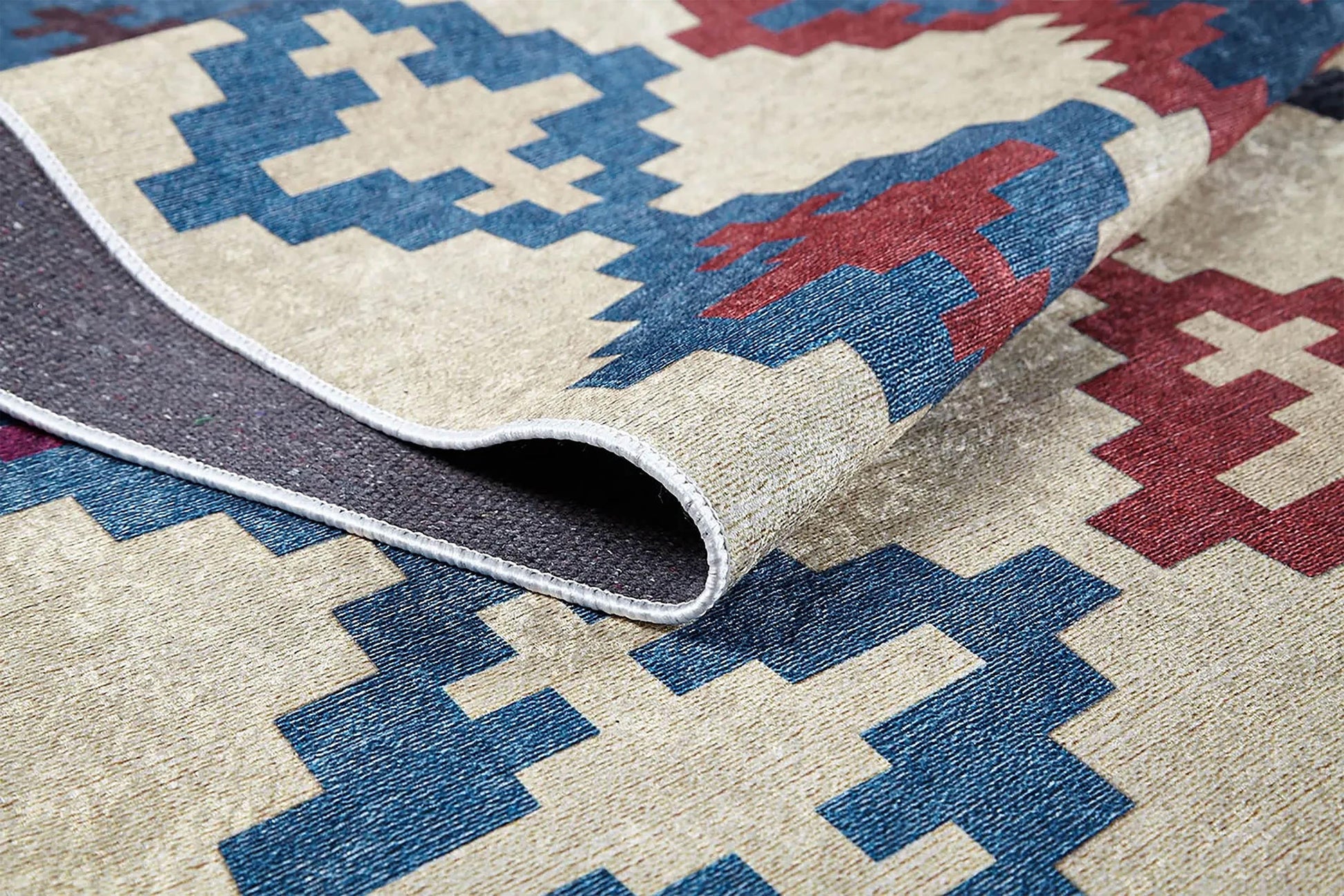 Bej Zeminli Çok Renkli Etnik Desenli Bohem Tarzı Kilim Halı