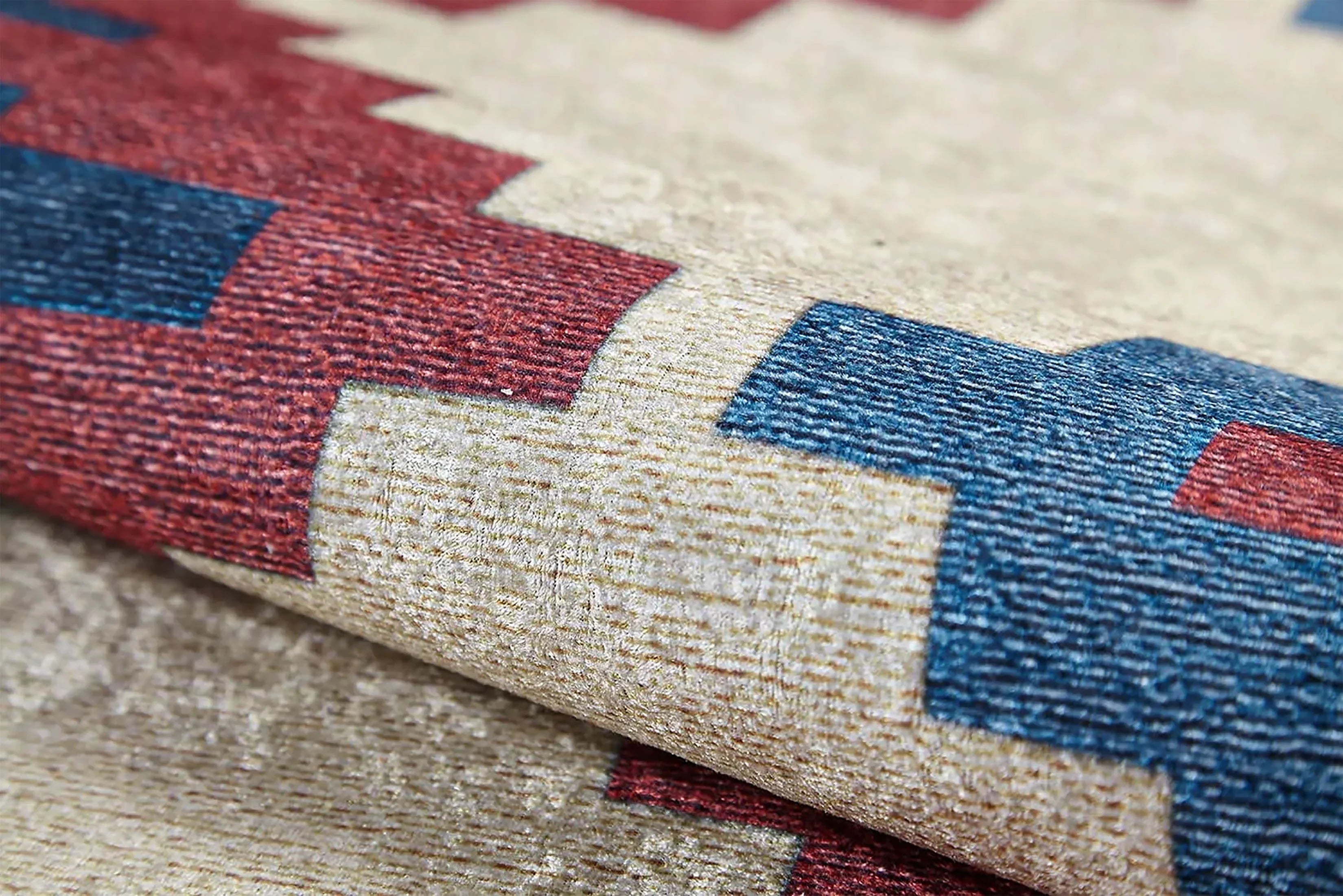 Bej Zeminli Çok Renkli Etnik Desenli Bohem Tarzı Kilim Halı
