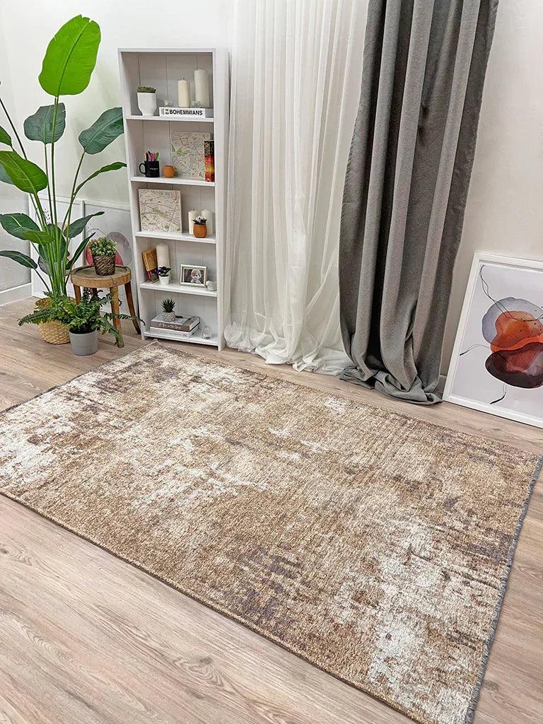 Beyaz Bej Çift Taraflı Modern Yıkanabilir Antibakteriyel Halı