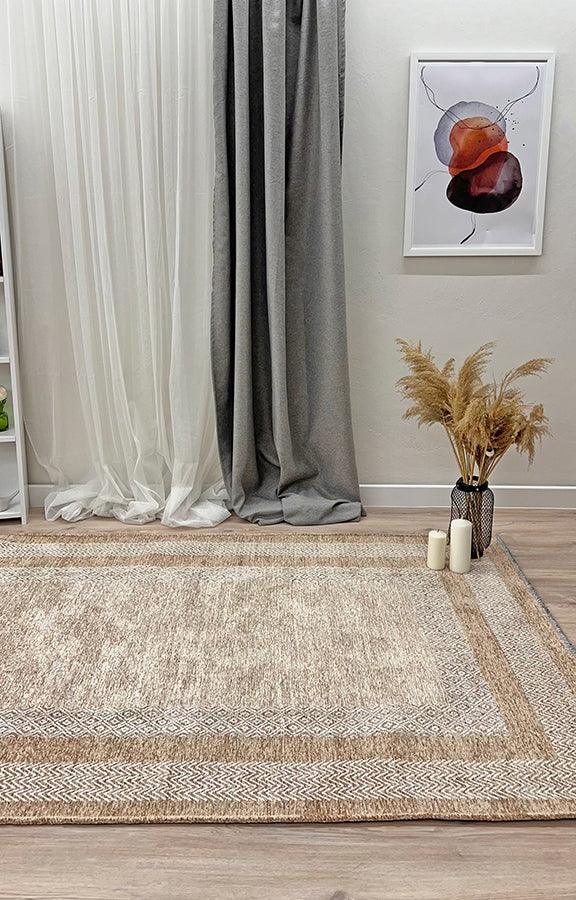 Beyaz Bej Modern Yıkanabilir Antibakteriyel Salon Halısı