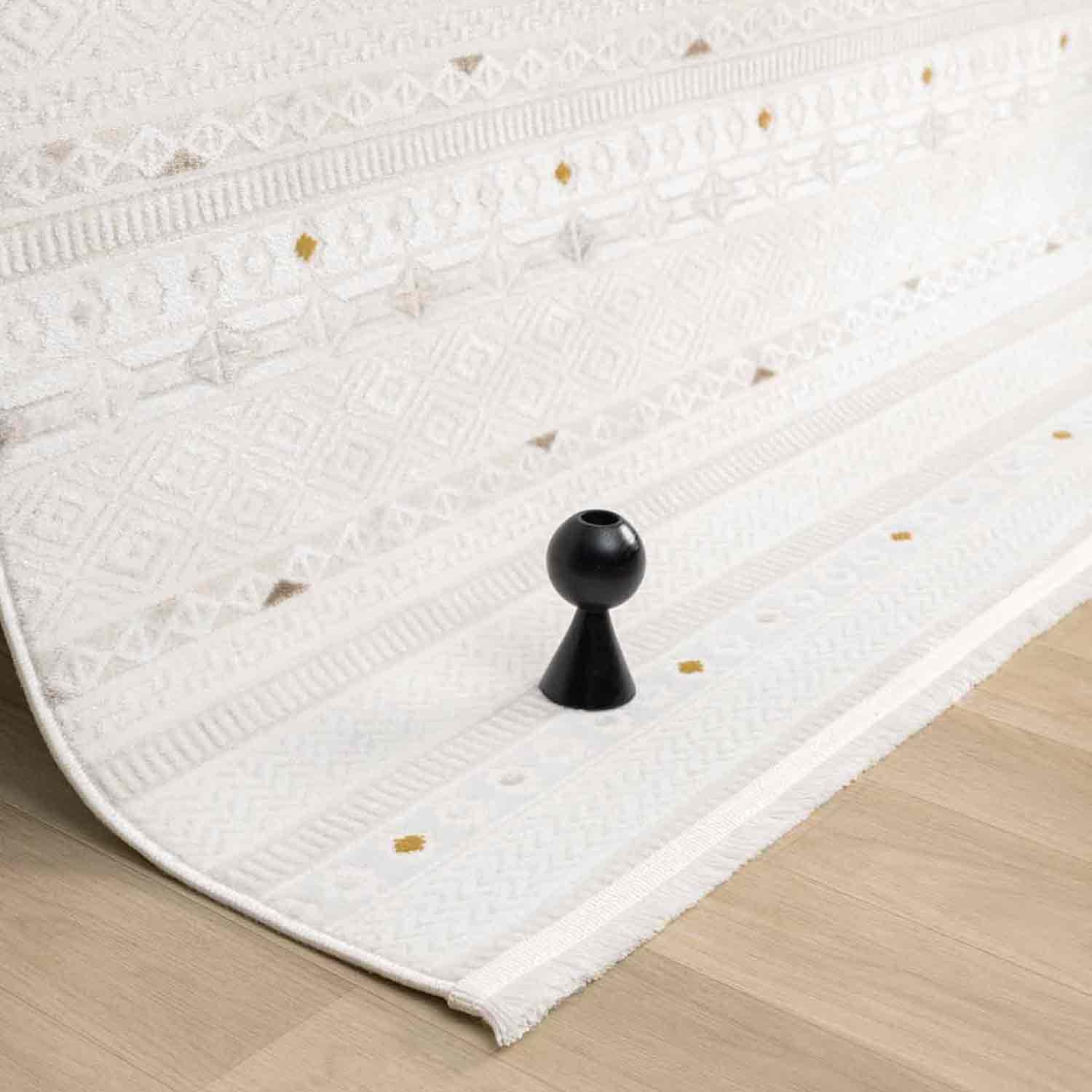Beyaz Çok Renkli Etnik Şerit Desenli Modern Halı