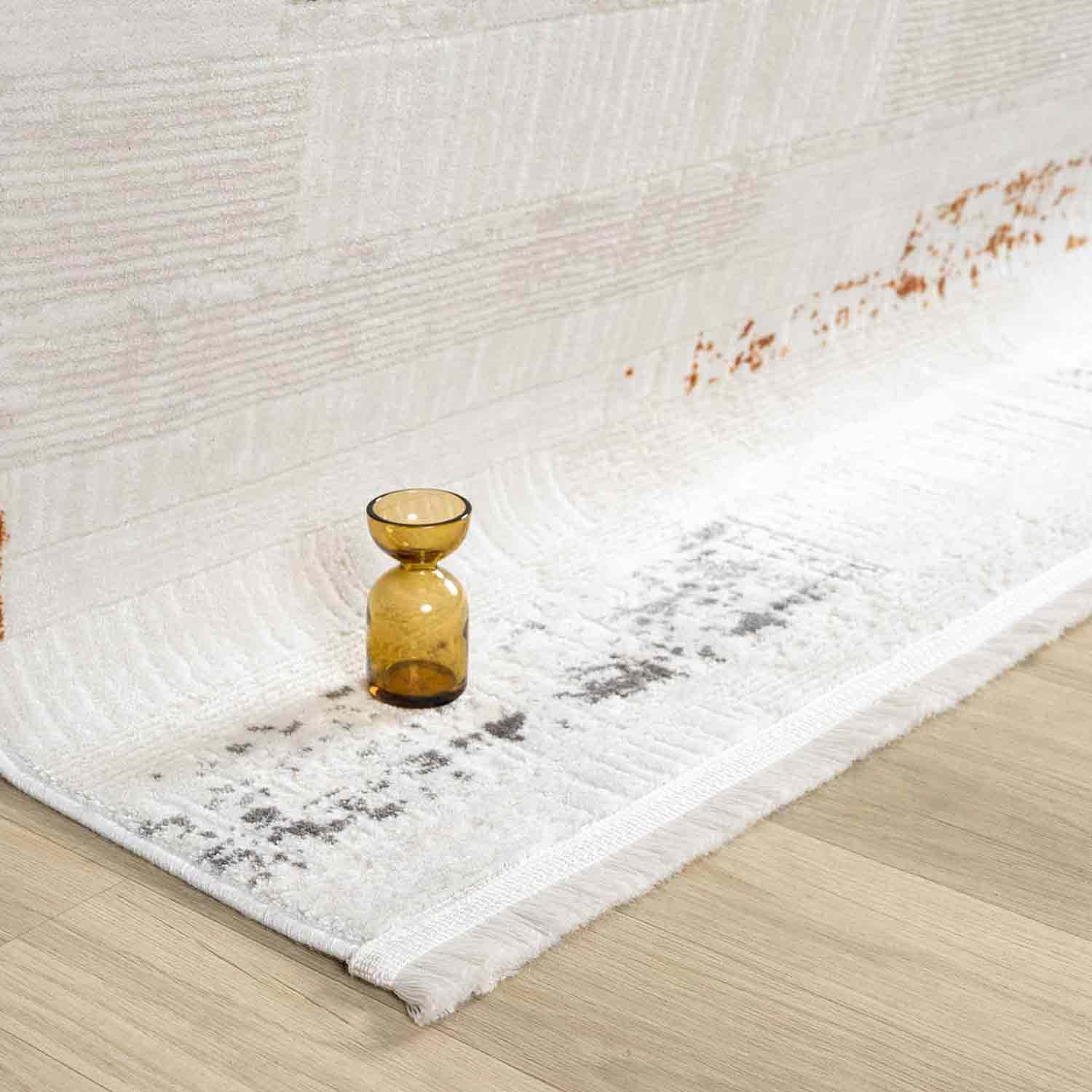 Beyaz Çok Renkli Yatay Blok Desenli Modern Halı