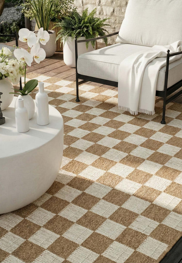 Plain Beige and Coffee Tones Wicker Textured Carpet