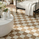 Plain Beige and Coffee Tones Wicker Textured Carpet