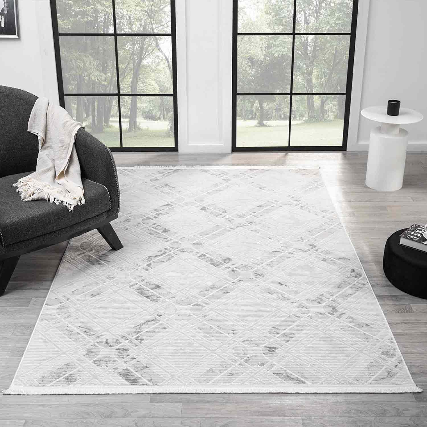 Beyaz Gri Baklava Geometrik Modern Halı
