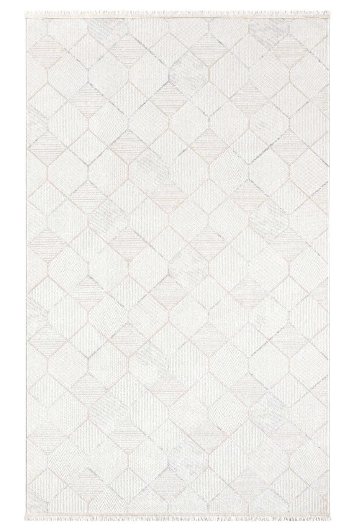 Beyaz Gri Bej Altıgen Geometrik Modern Halı