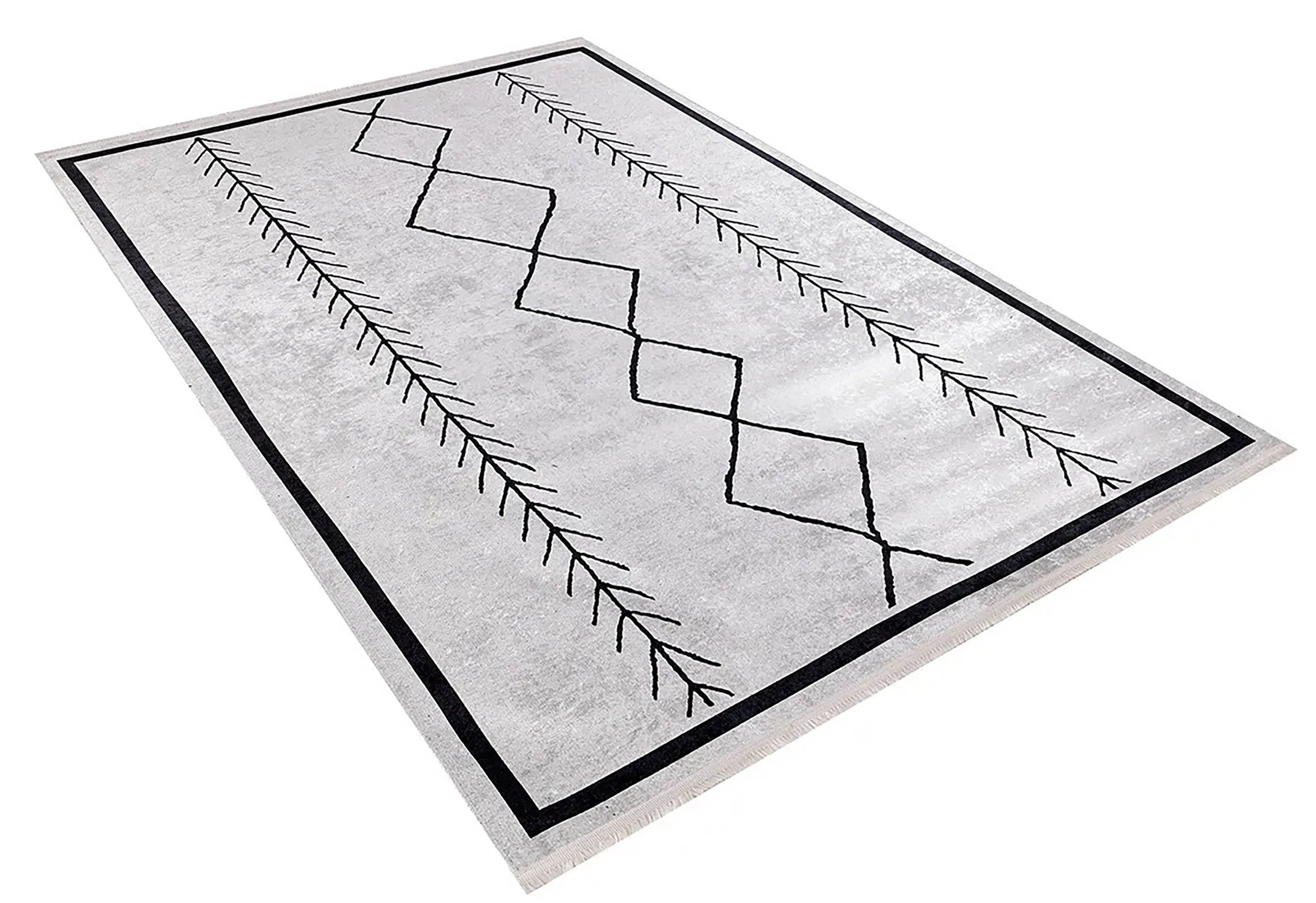 Beyaz Gri Bohem Geometrik İskandinav Desenli Salon Halısı