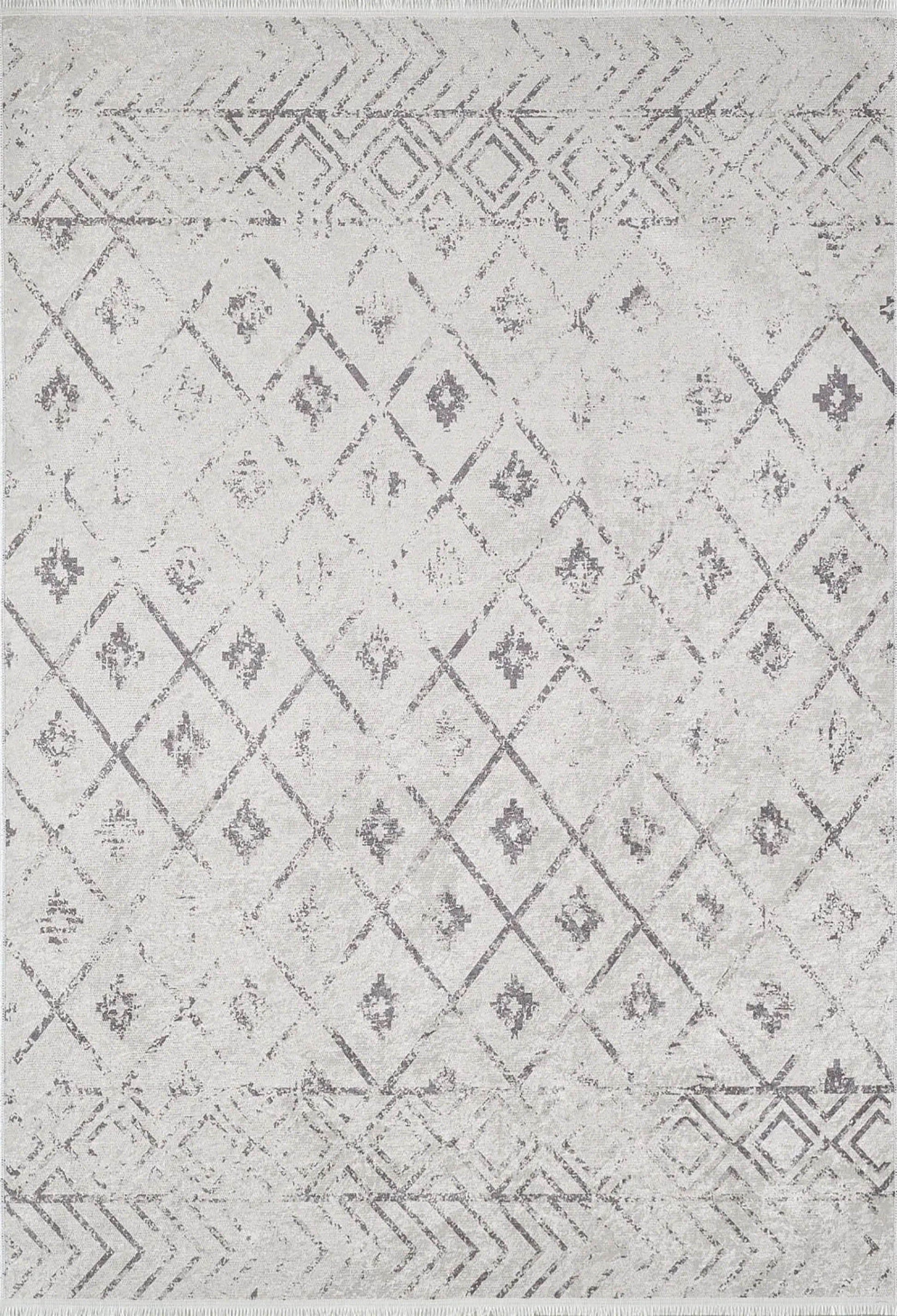 Beyaz Gri Geometrik Antika Benzersiz Vintage Halı