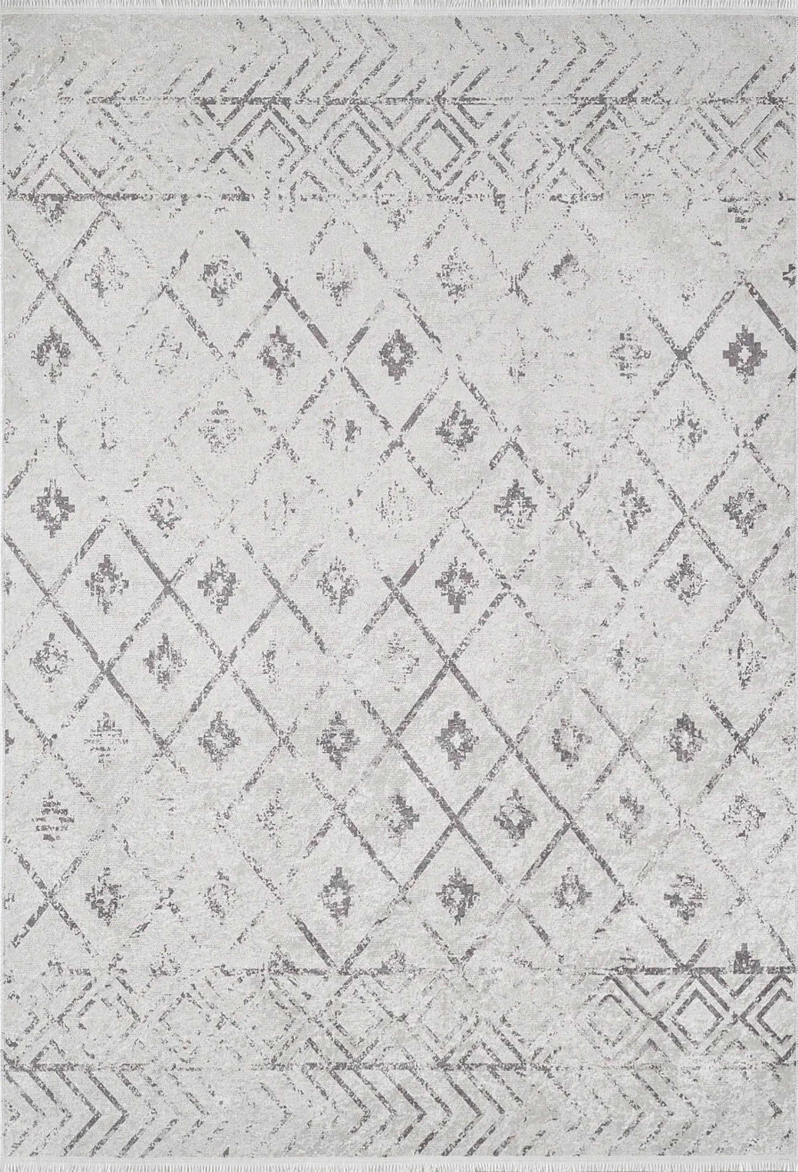 Beyaz Gri Geometrik Antika Benzersiz Vintage Halı