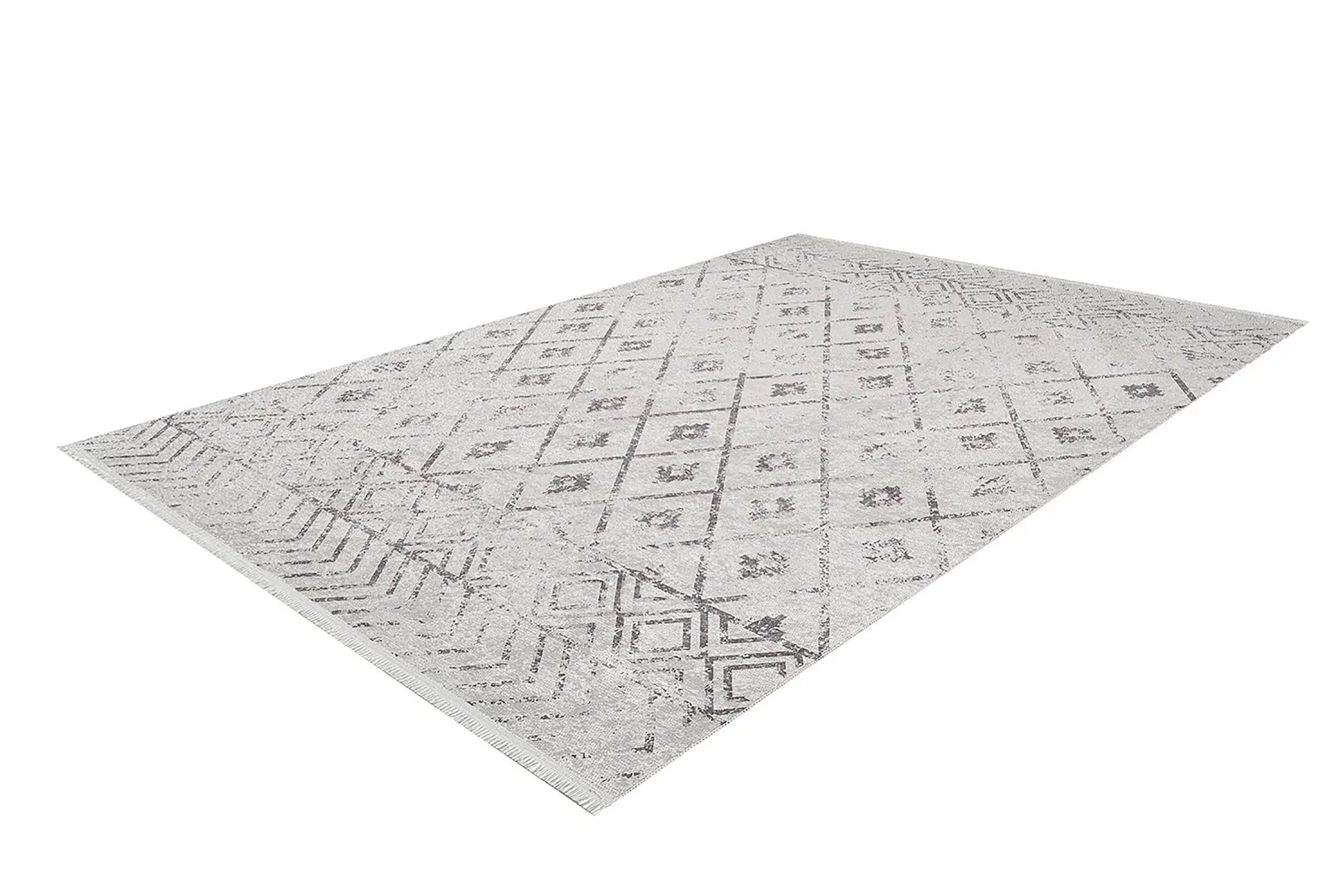 Beyaz Gri Geometrik Antika Benzersiz Vintage Halı