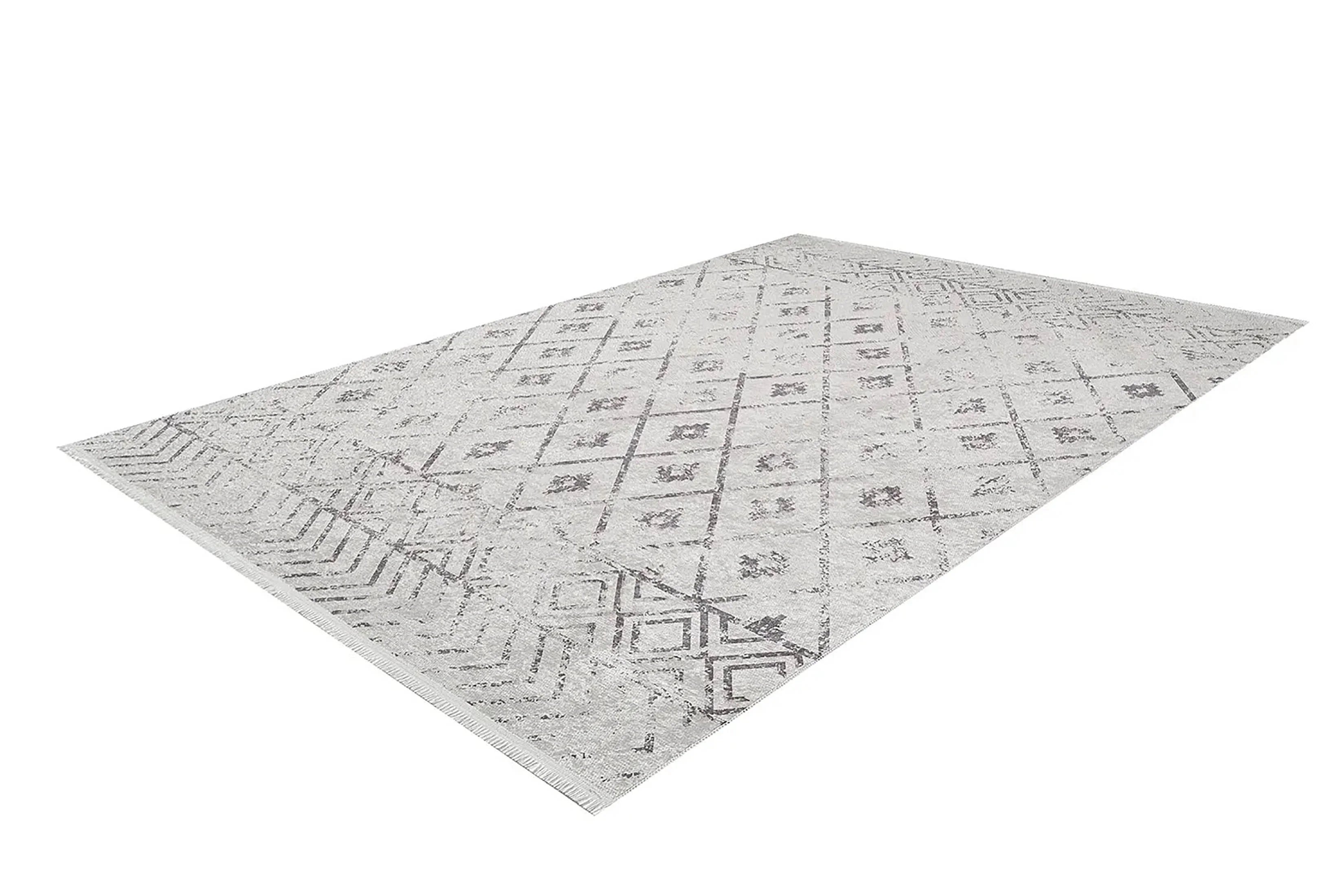 Beyaz Gri Geometrik Antika Benzersiz Vintage Halı