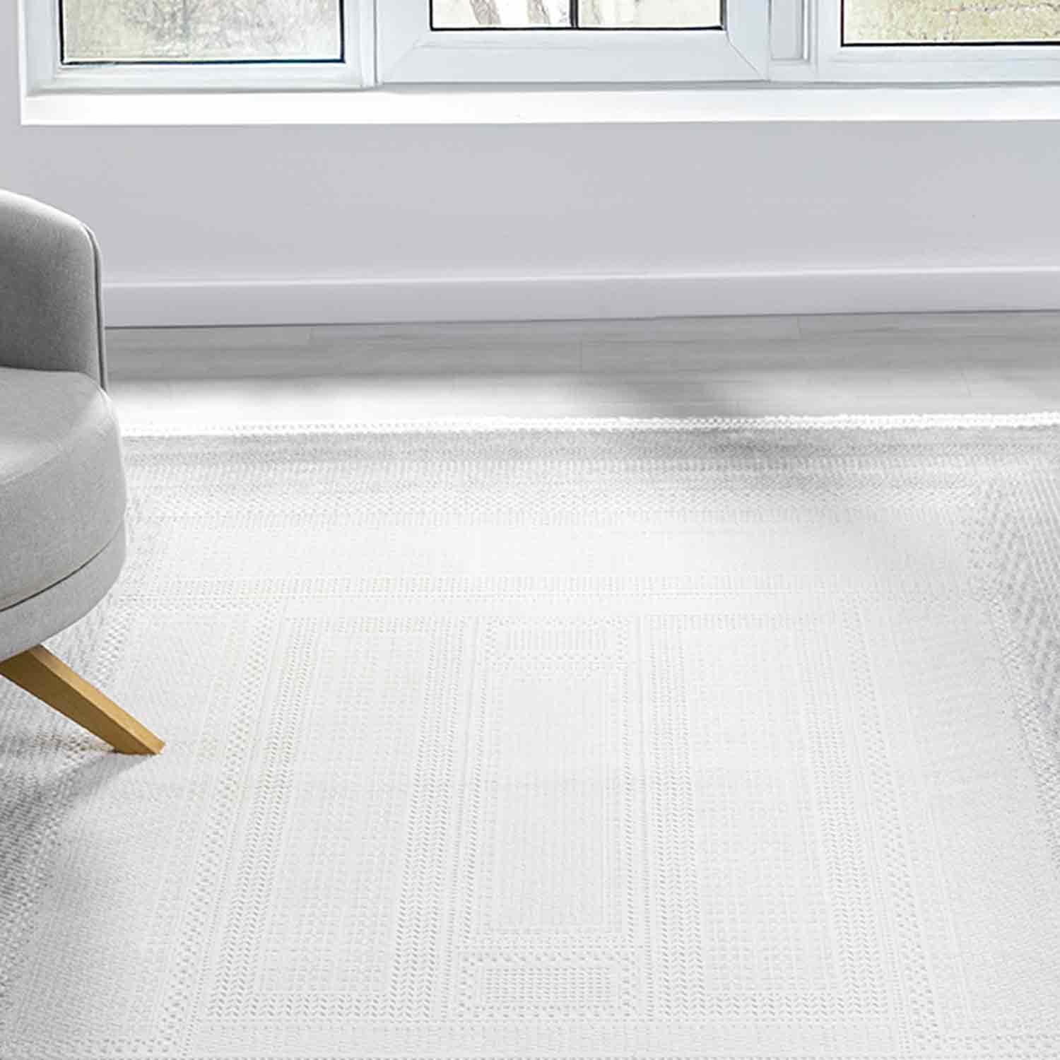 Beyaz Gri Gradien Bordür Modern Halı
