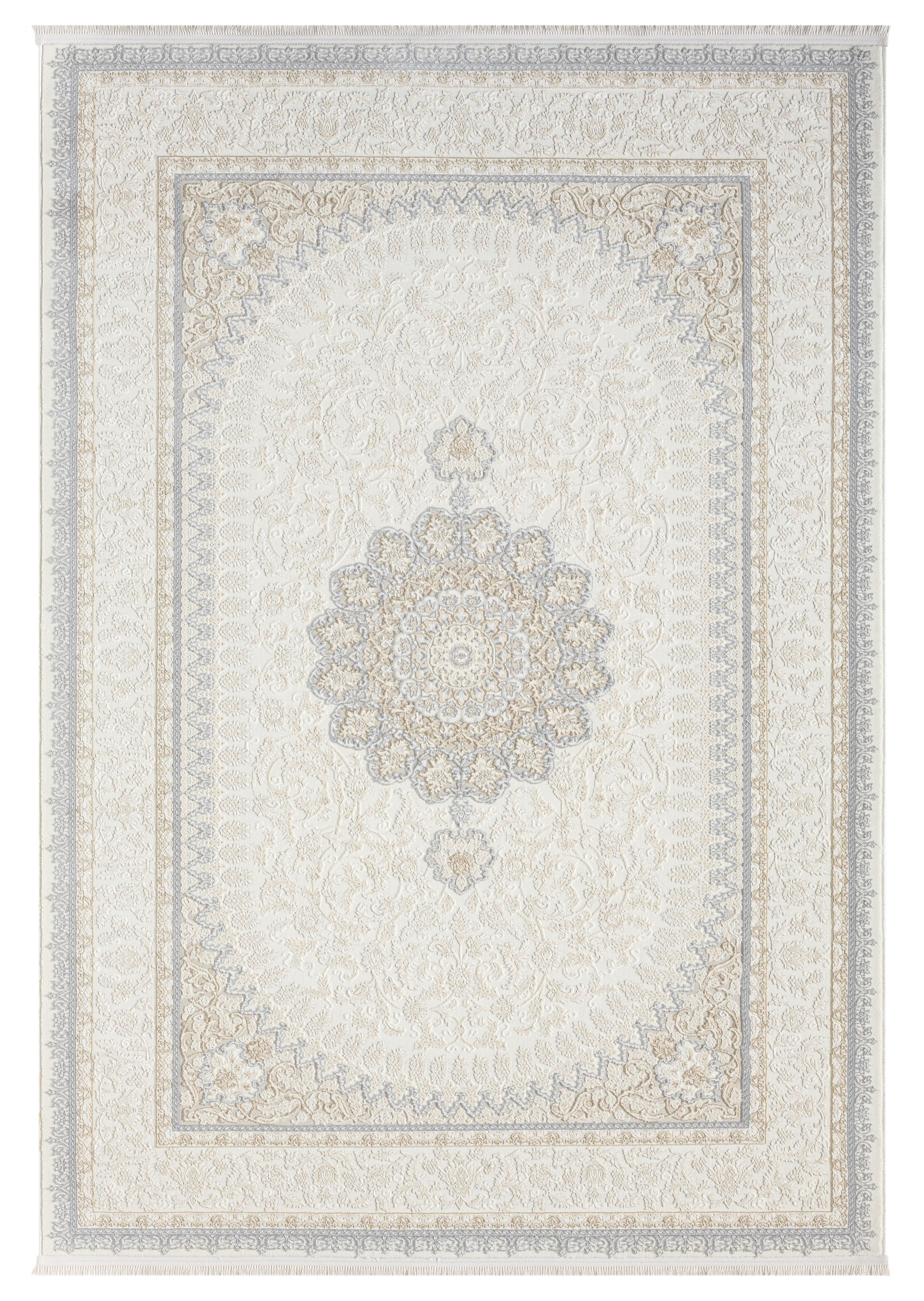 Beyaz Gri Mavi Klasik Medallion Desenli Halı