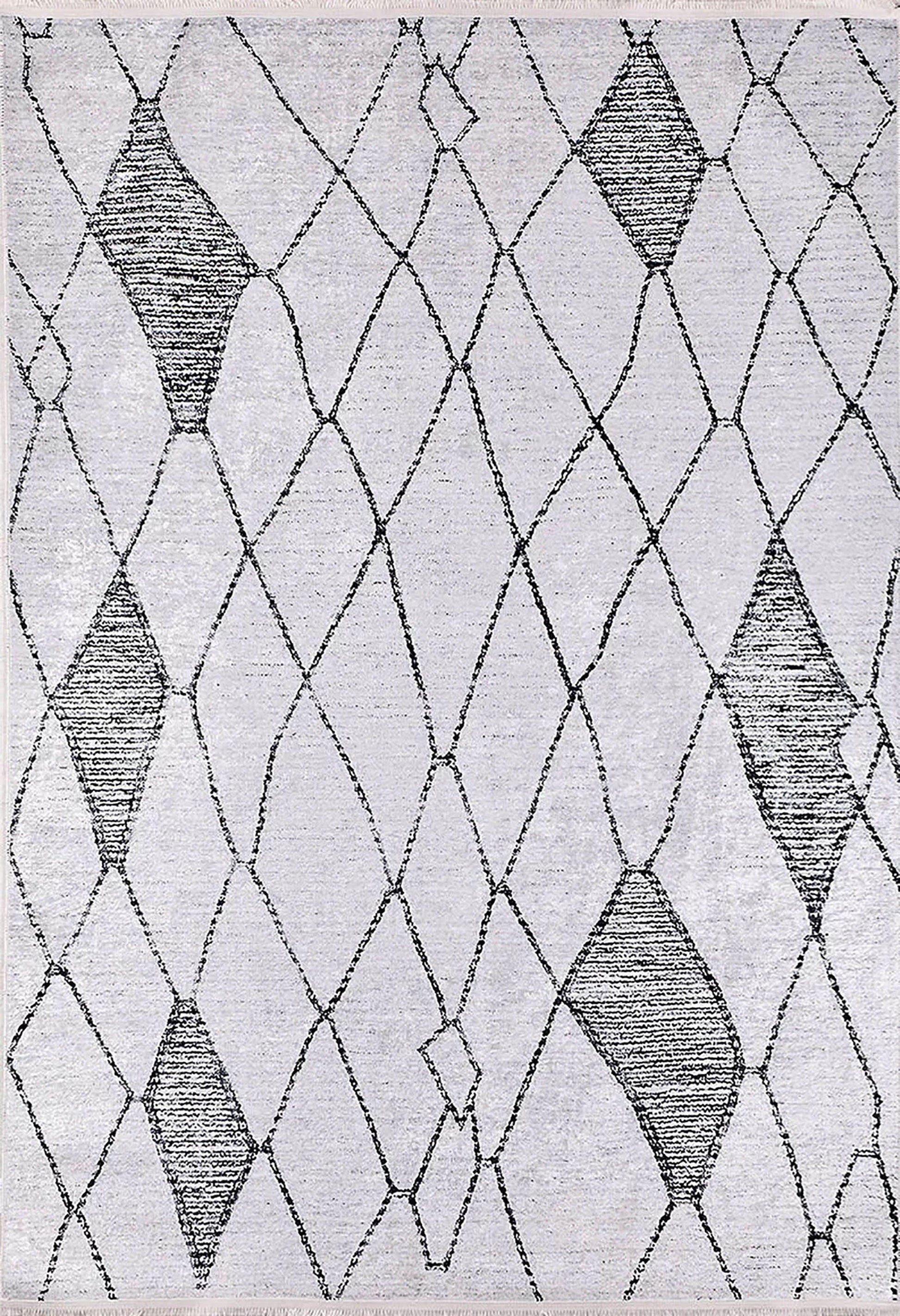 Beyaz Gri Soyut Baklava Desenli İskandinav Modern Halı