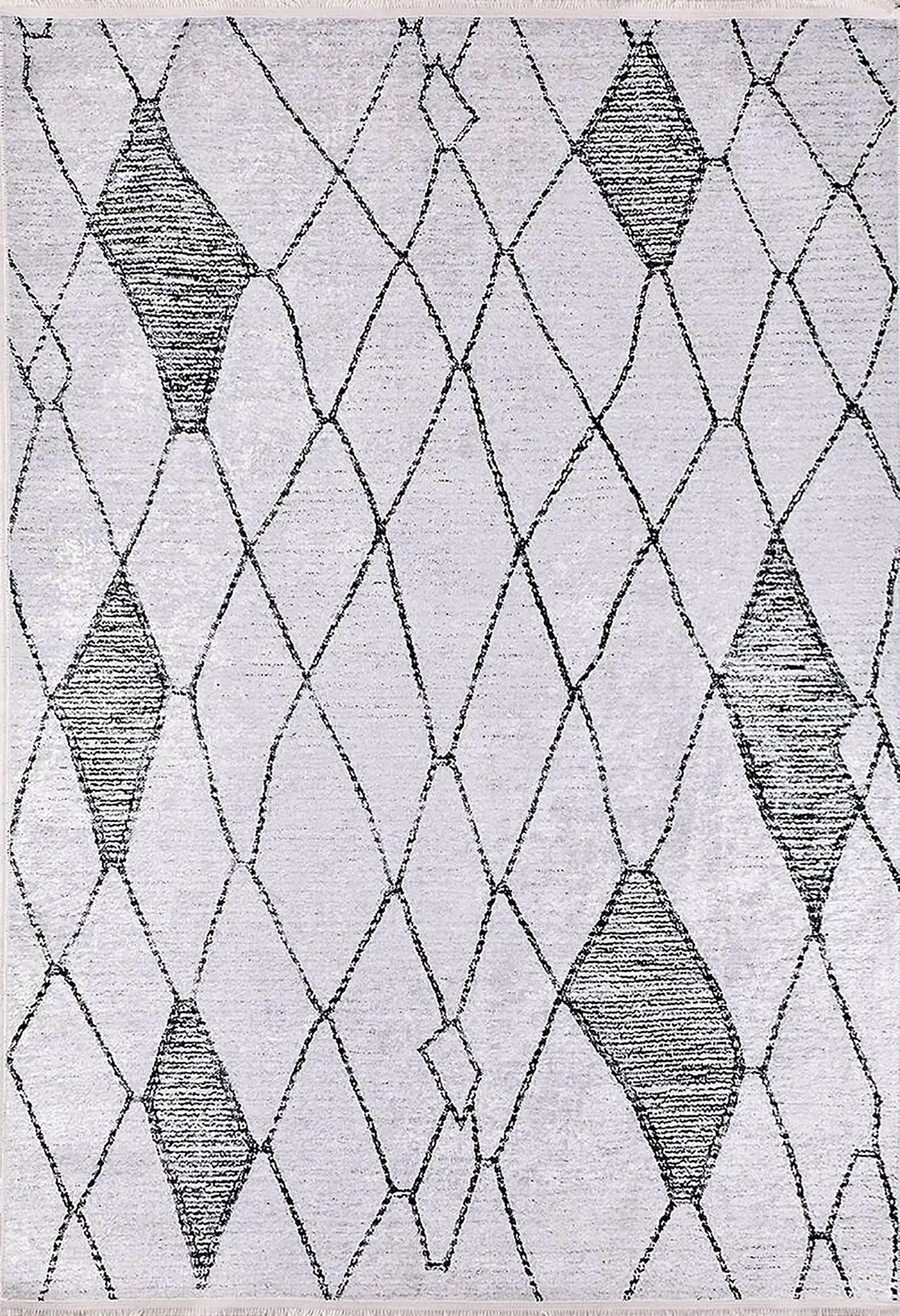 Beyaz Gri Soyut Baklava Desenli İskandinav Modern Halı