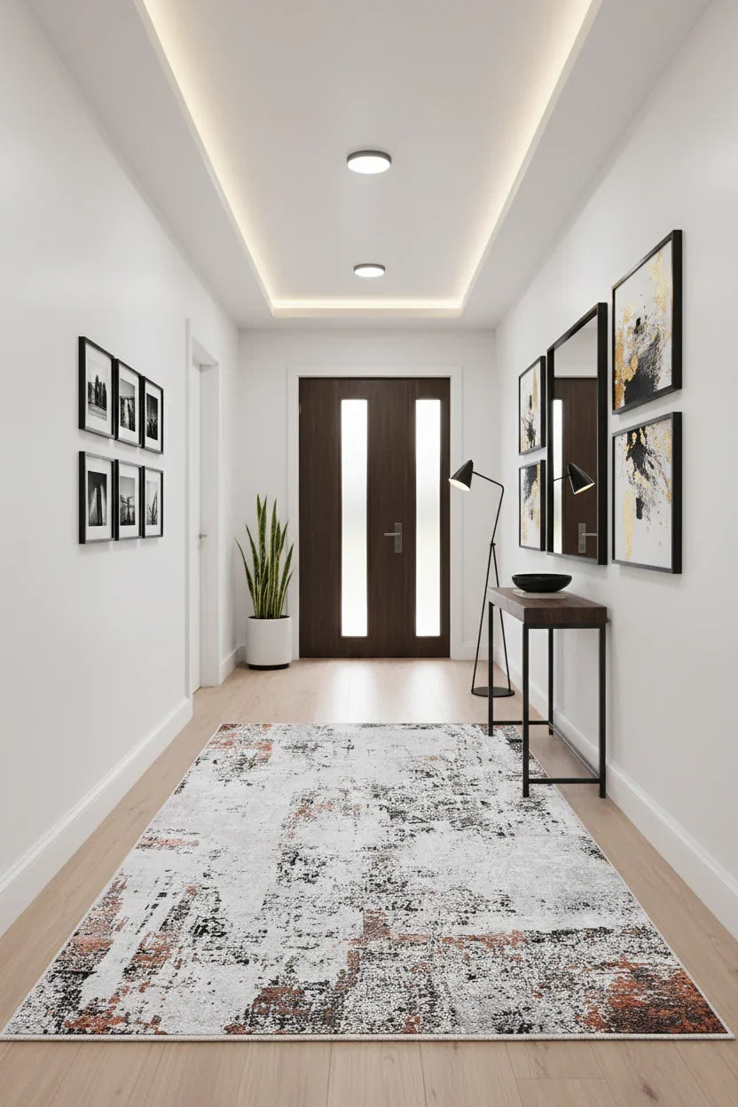 Beyaz, Pas ve Siyah Modern Soyut Sanat Halısı