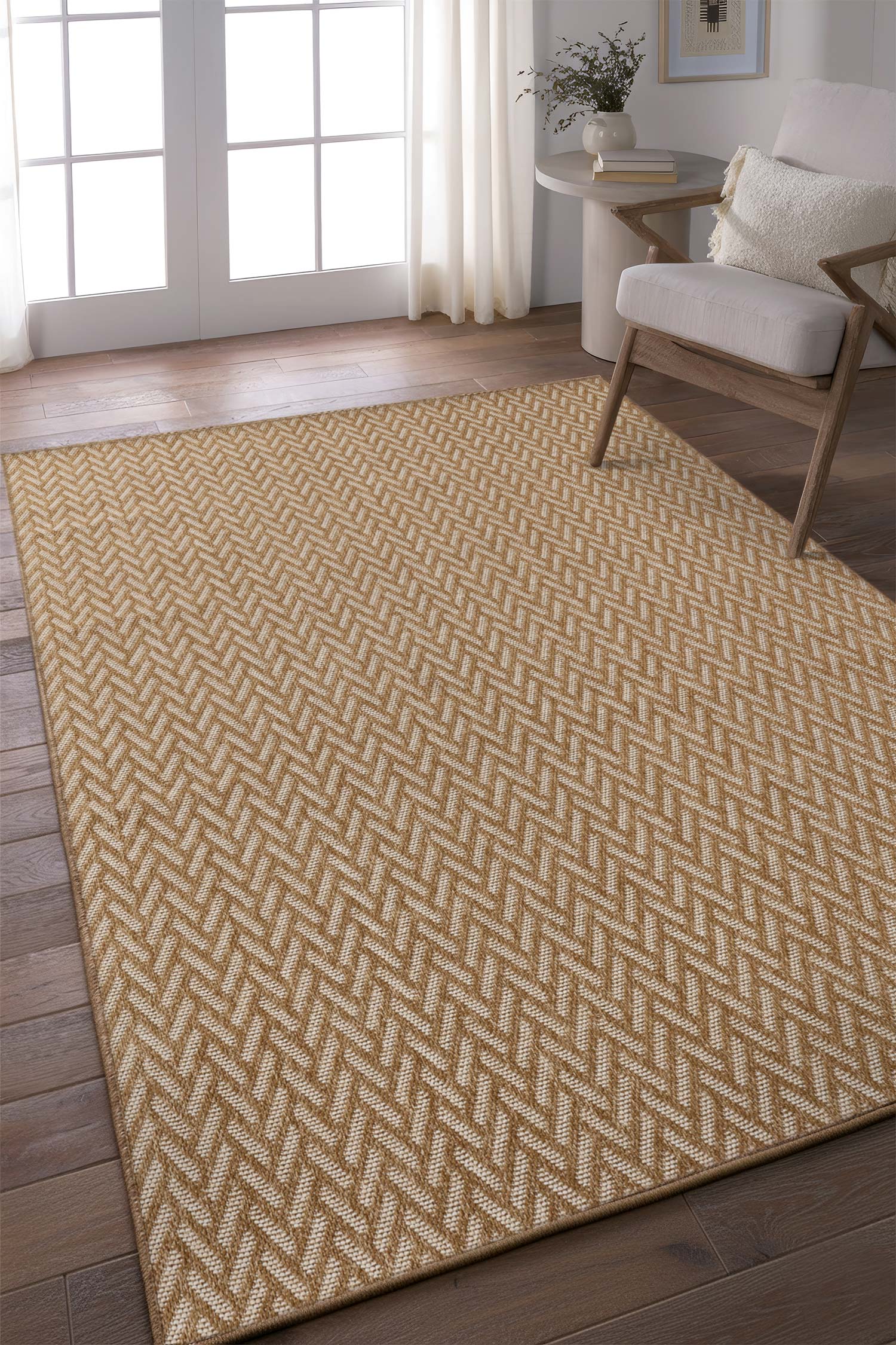 Karamel ve Ekru Zikzak Sisal Dokulu Halı - FM01W