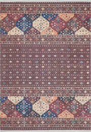 Bordo Kahve Etnik Şerit Desenli Modern Halı