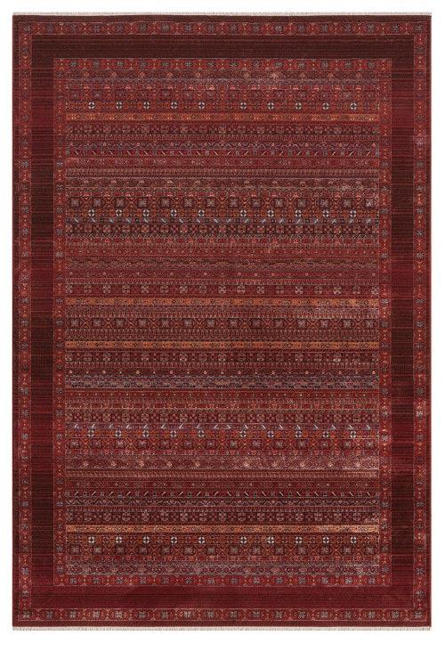 Bordo Kırmızı Etnik Şerit Desenli Modern Halı