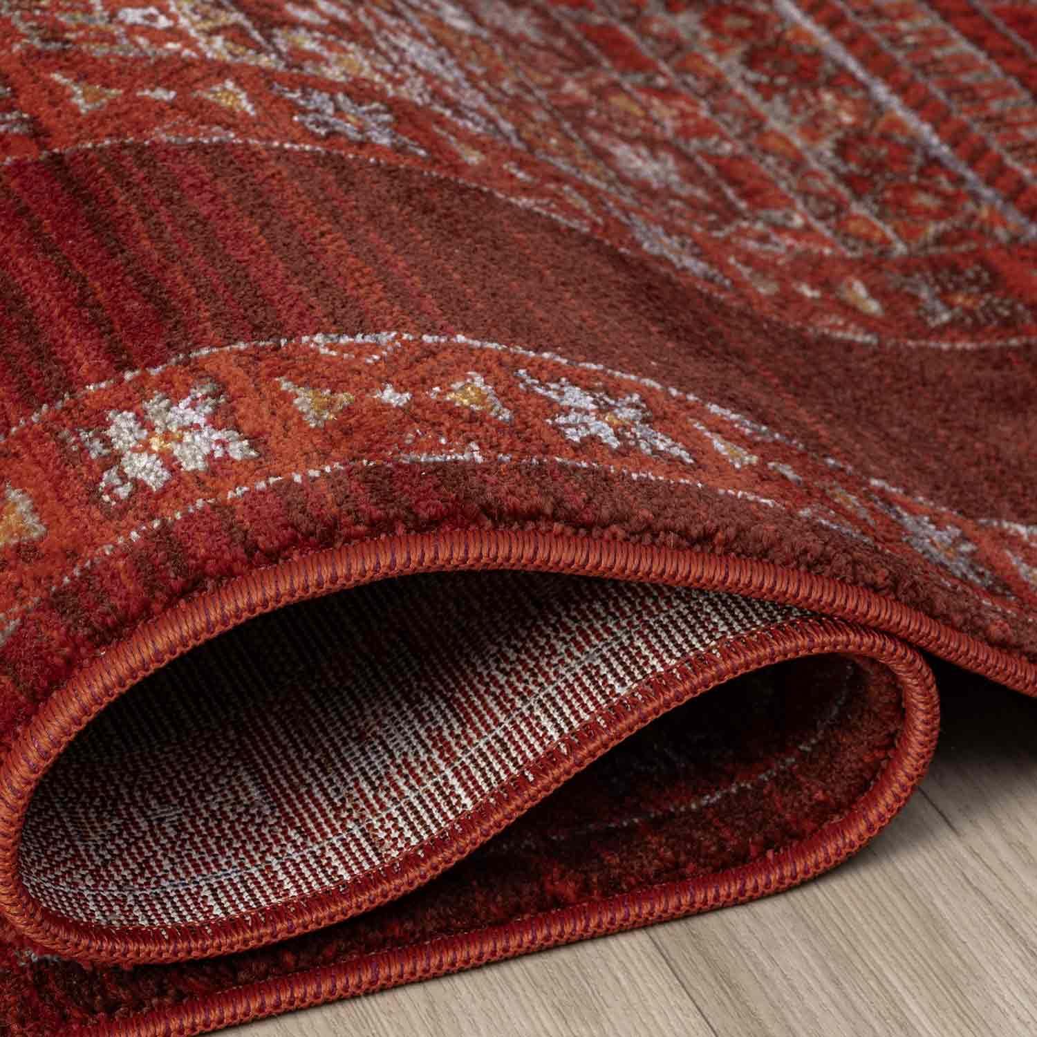Bordo Kırmızı Etnik Şerit Desenli Modern Halı