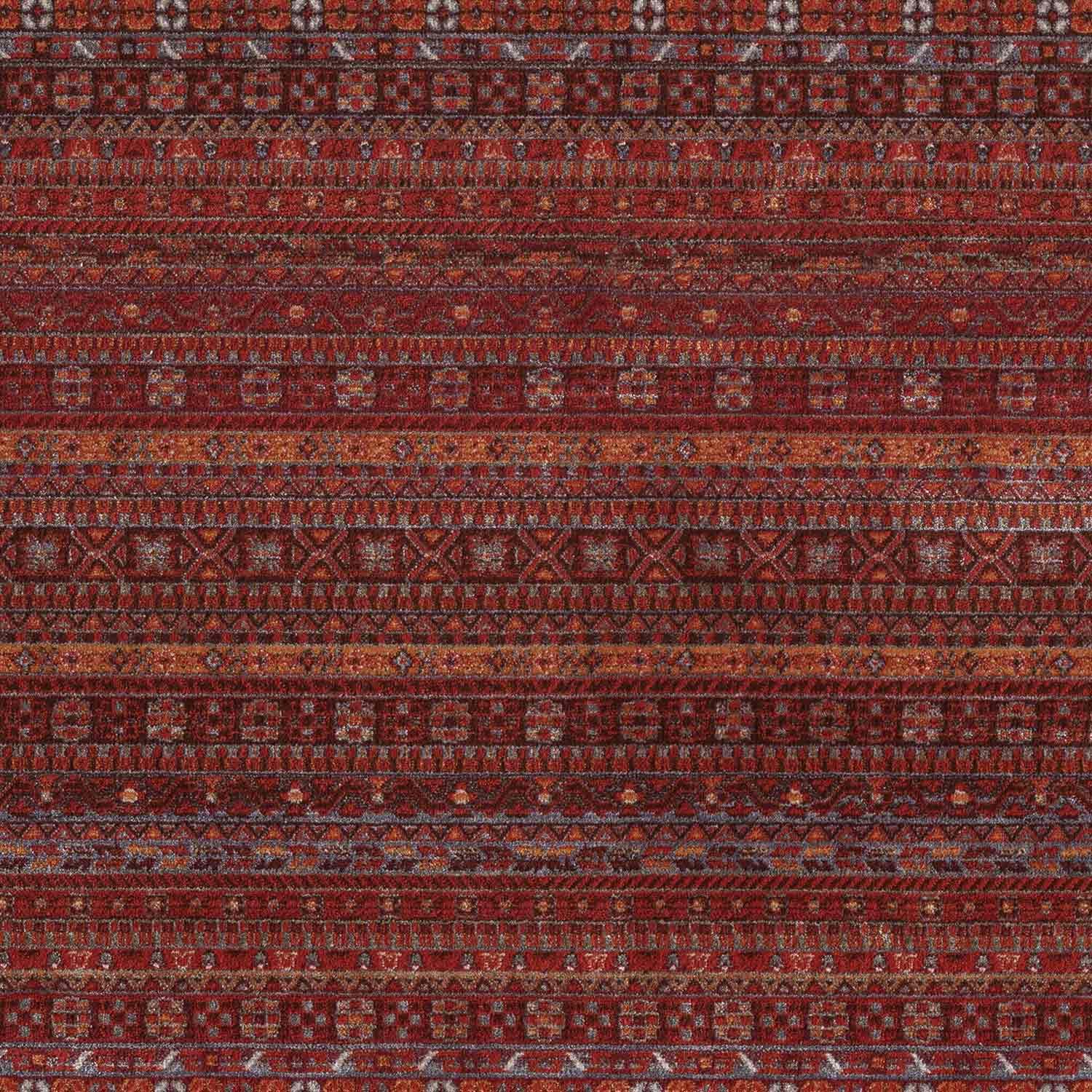 Bordo Kırmızı Etnik Şerit Desenli Modern Halı