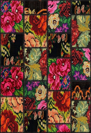 Canlı Çiçekli Patchwork Görünümlü Desenli Halı