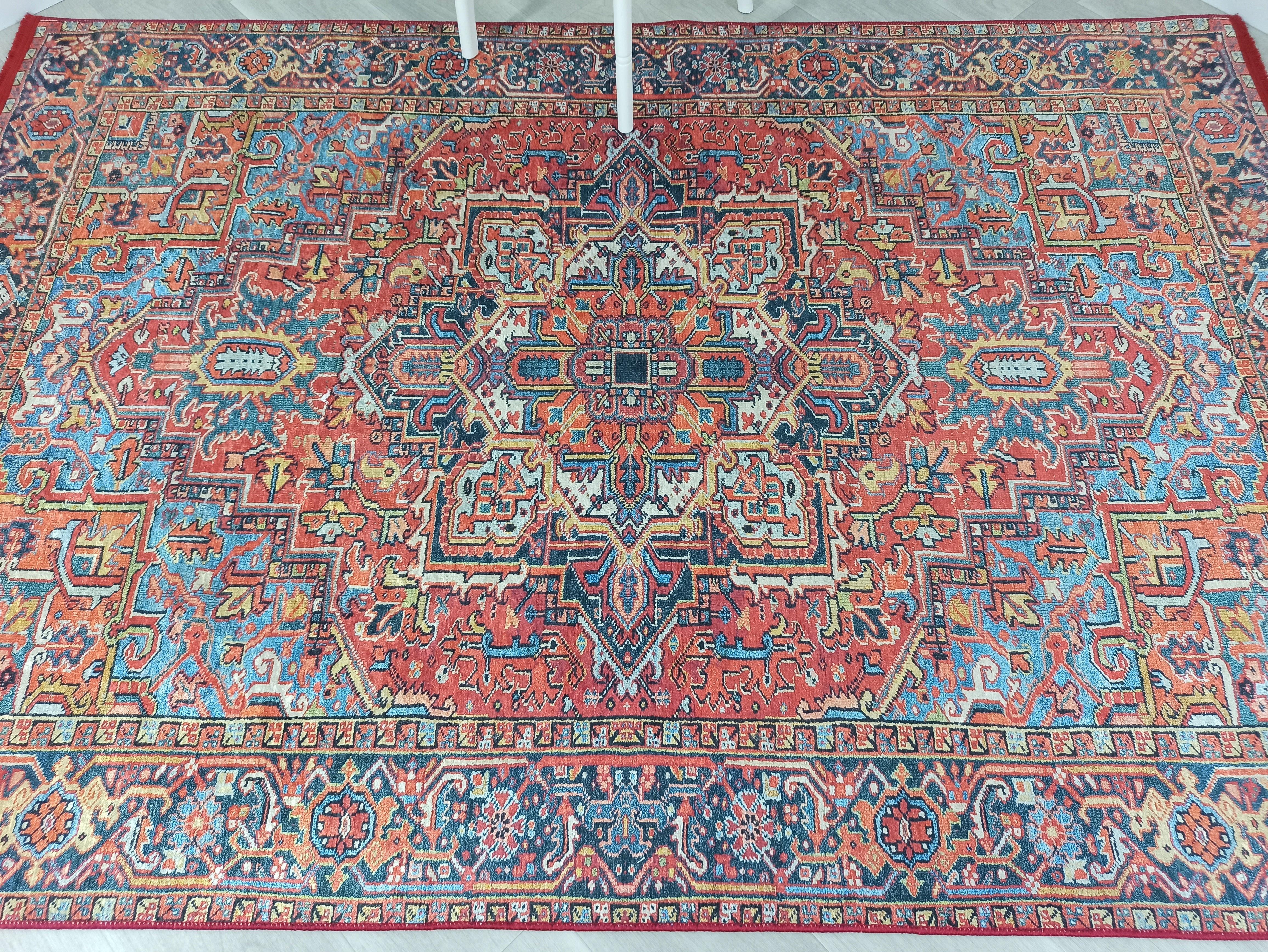 Canlı Kırmızı Çok Renkli Medallion Halı