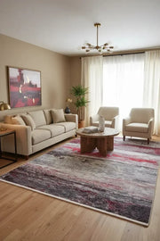 Canlı Kırmızı ve Gri Modern Soyut Sanat Halısı