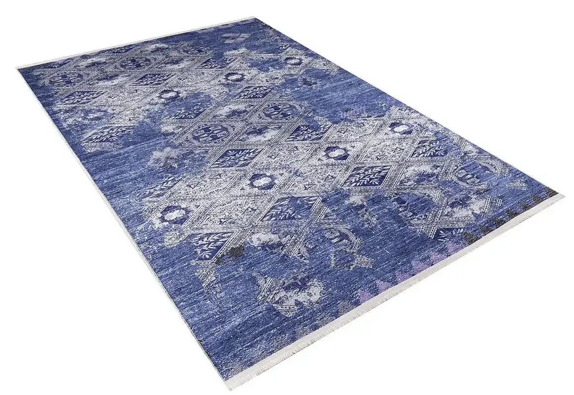 Canlı Mavi Beyaz Modern Geometrik Halı