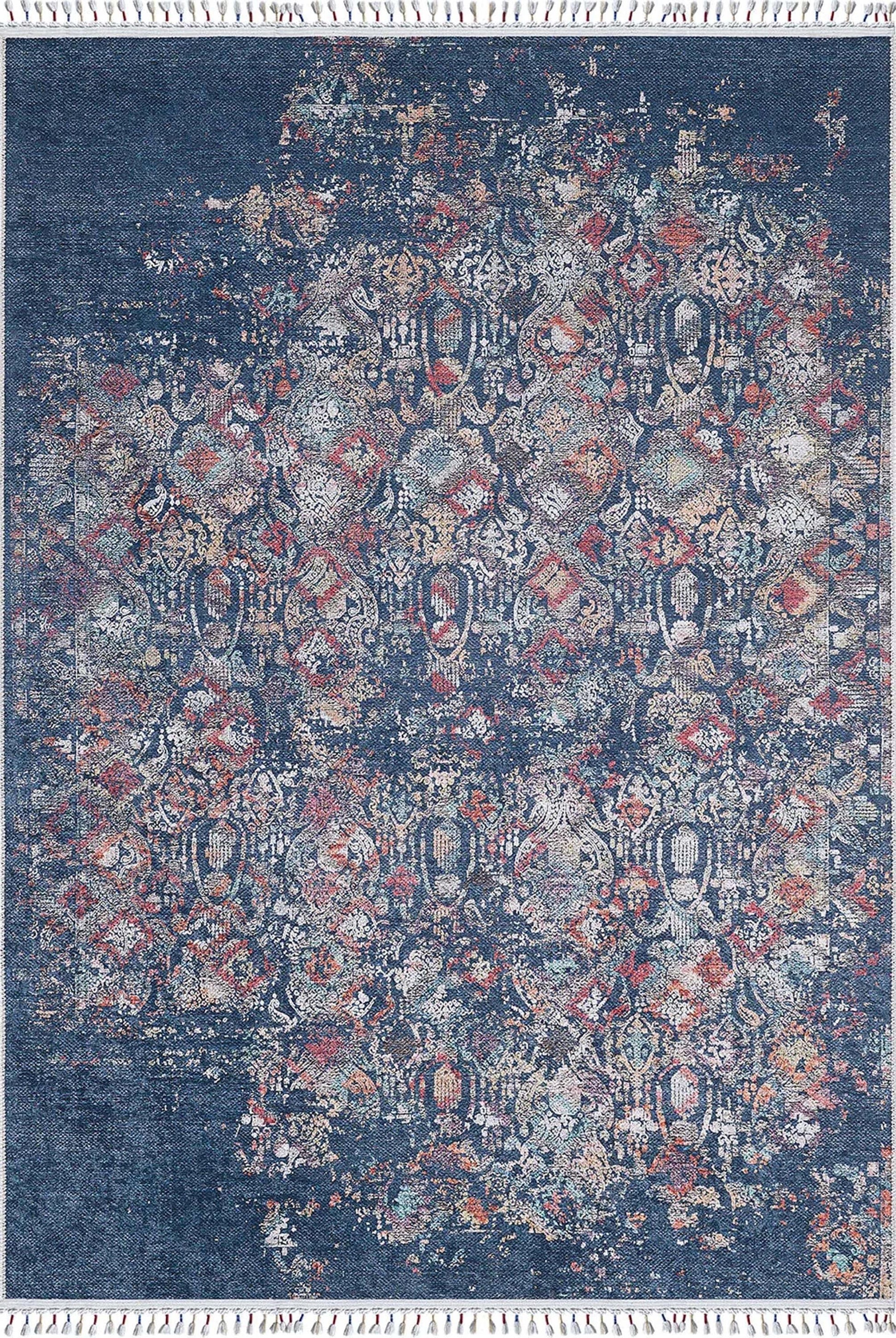 Çiçek Desenli Turkuaz Mavi Vintage Halı