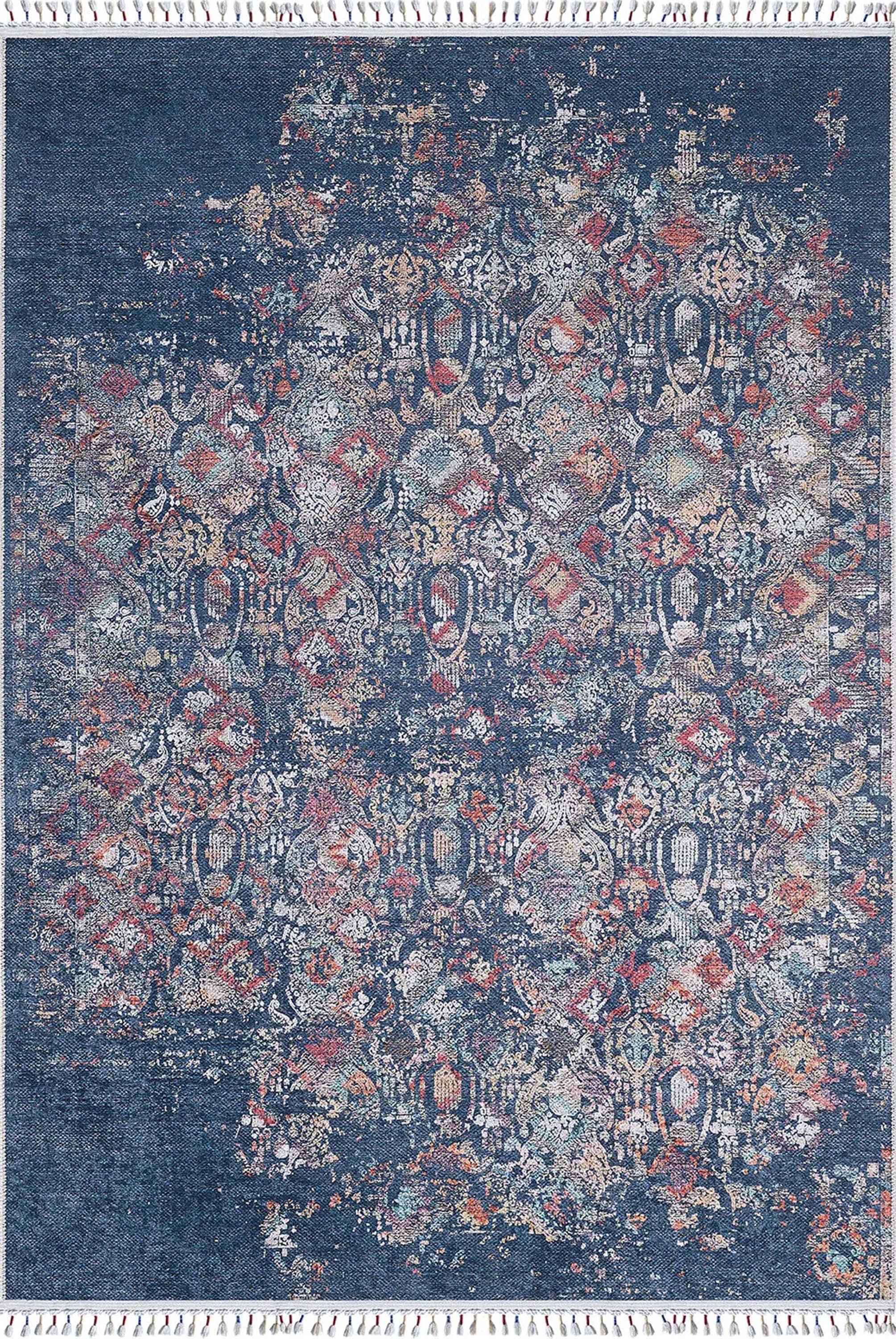Çiçek Desenli Turkuaz Mavi Vintage Halı