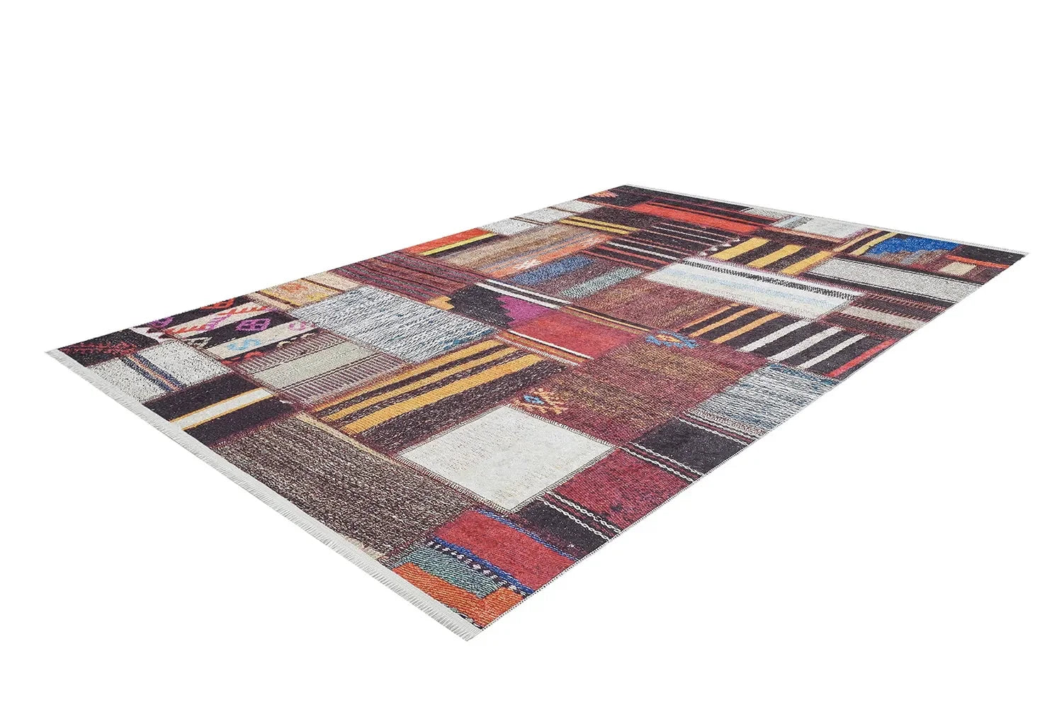 Çok Renkli Canlı Etnik Kilim Patchwork Görünümlü Halı